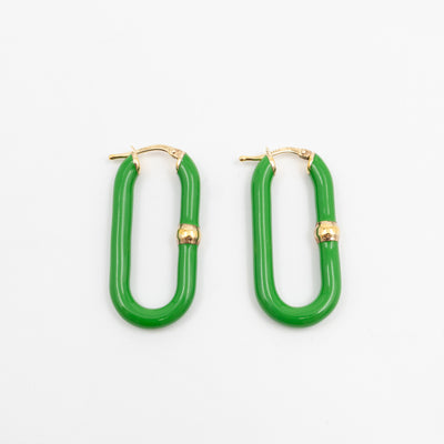 Enamel Hoop Earrings Parakeet Green & Gold