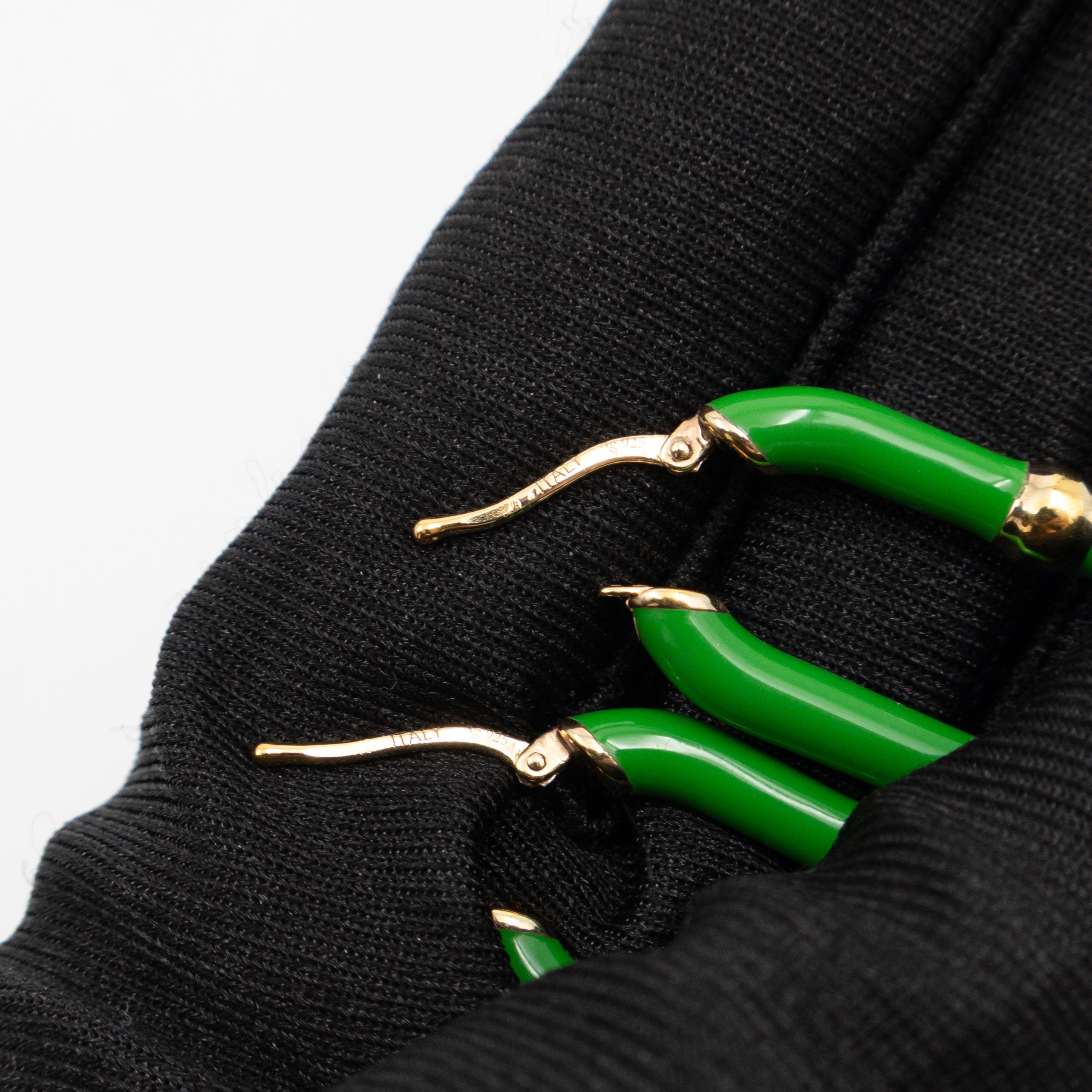 Enamel Hoop Earrings Parakeet Green & Gold