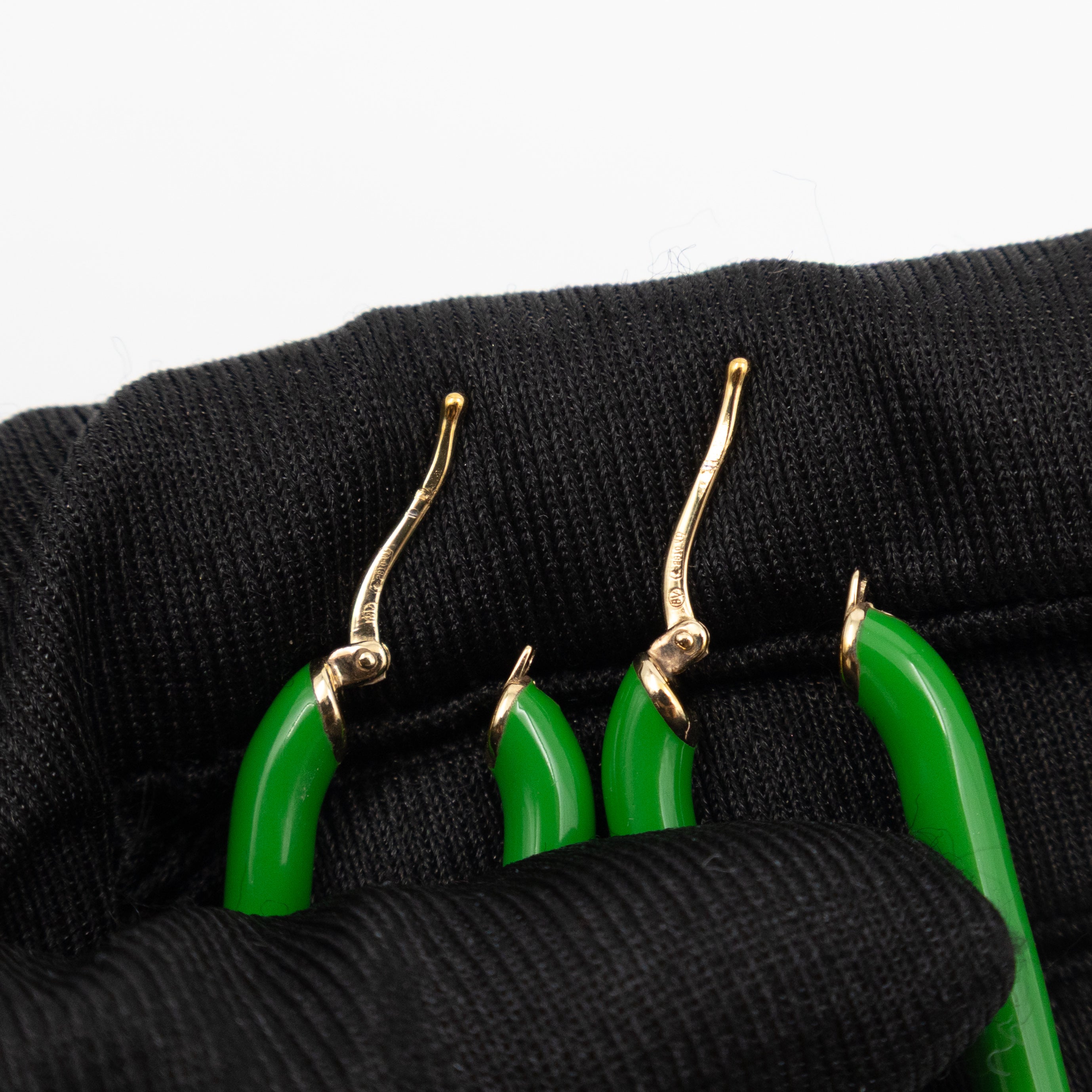 Enamel Hoop Earrings Parakeet Green & Gold