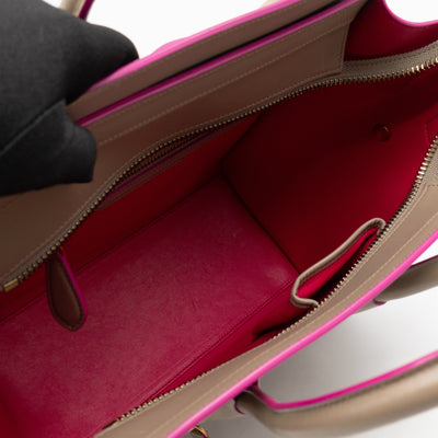 Micro Luggage Grey & Pink Leather