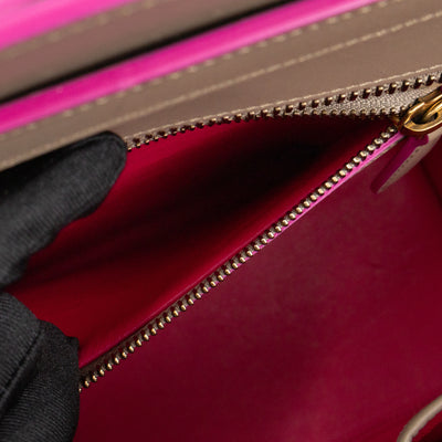 Micro Luggage Grey & Pink Leather