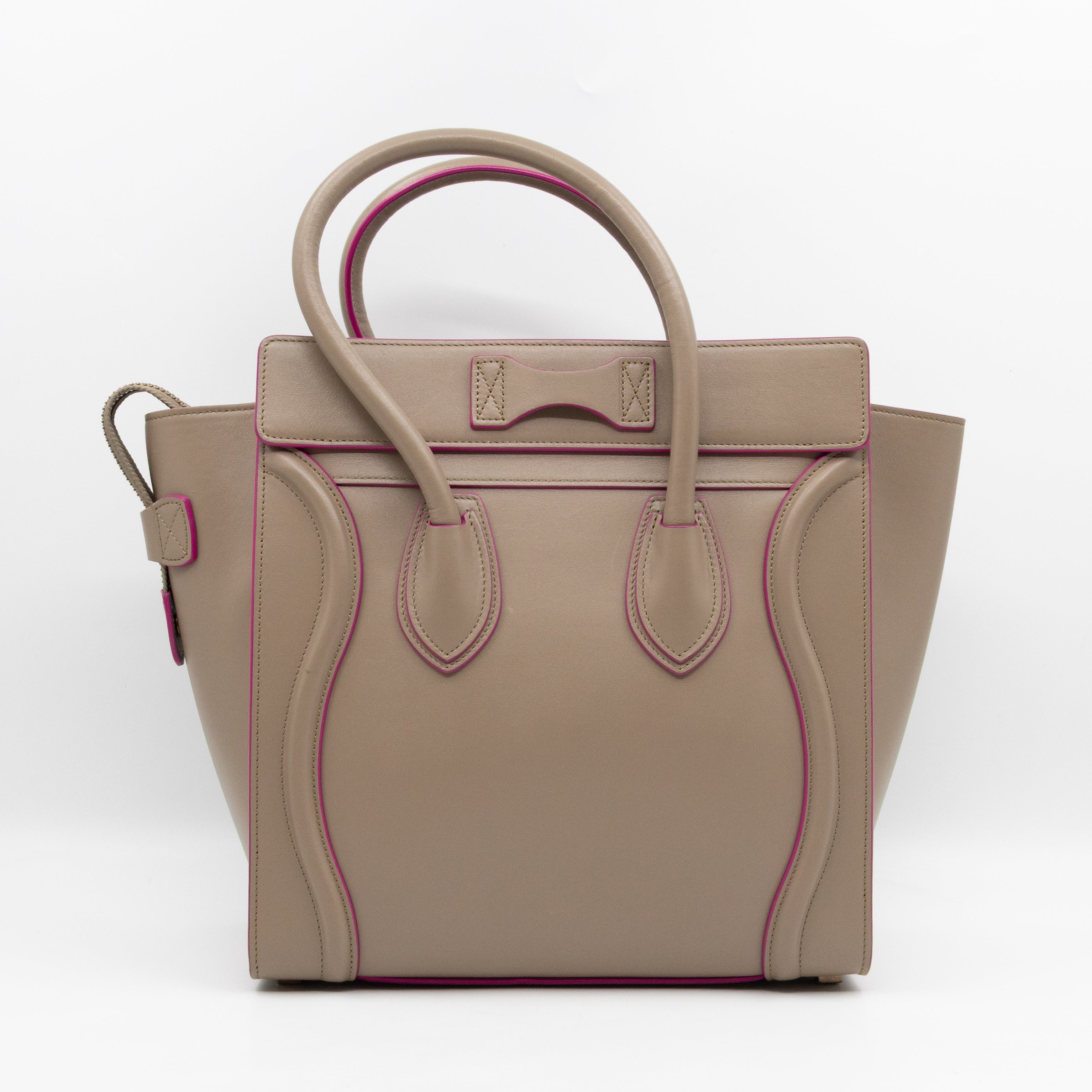 Micro Luggage Grey & Pink Leather