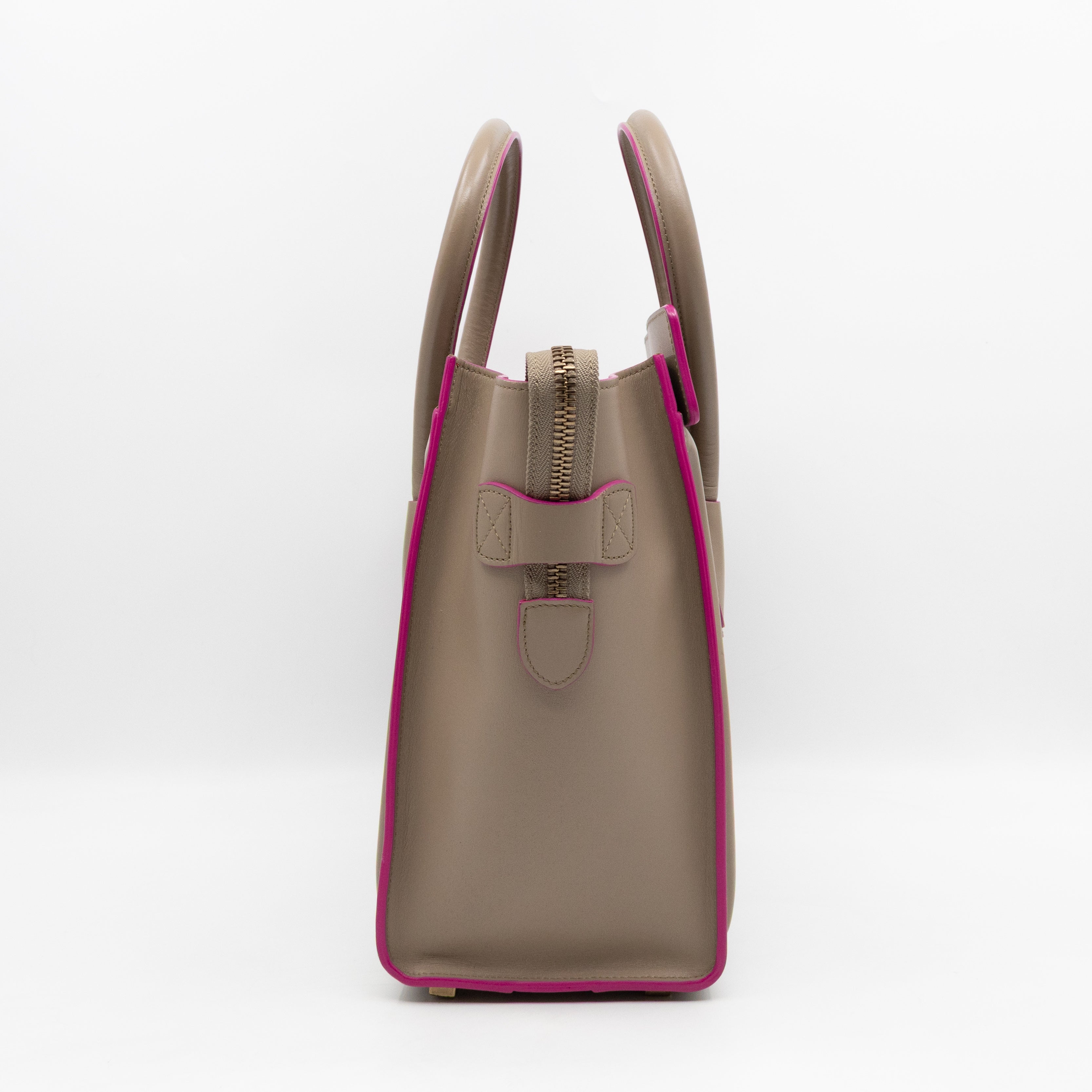 Micro Luggage Grey & Pink Leather