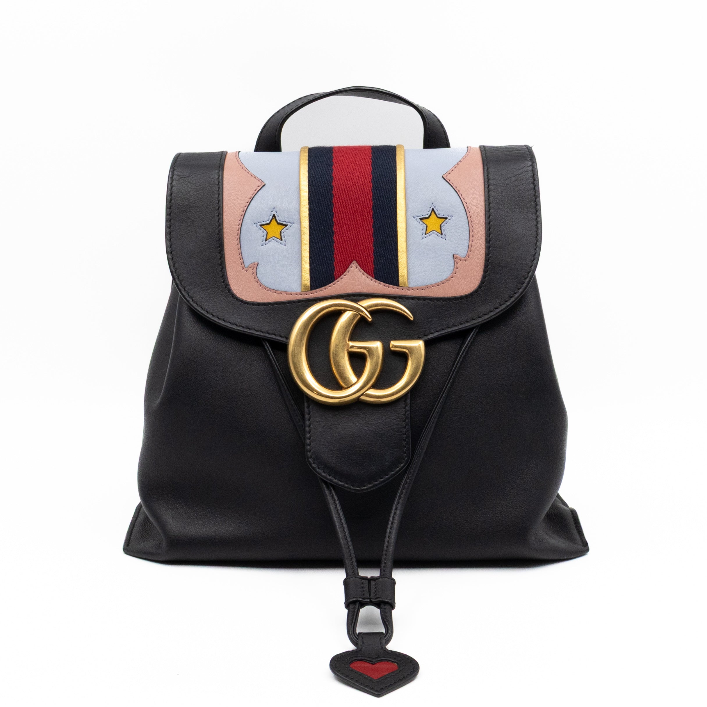 GG Marmont Web Heart Backpack Black Leather