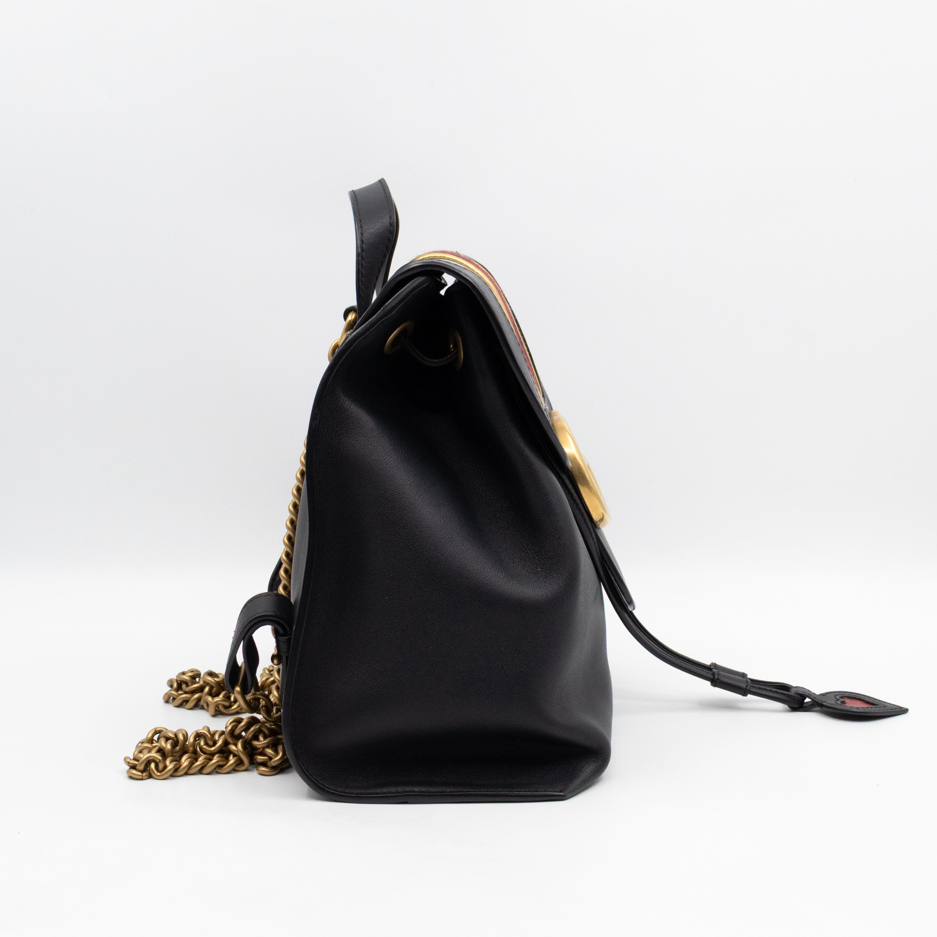 GG Marmont Web Heart Backpack Black Leather