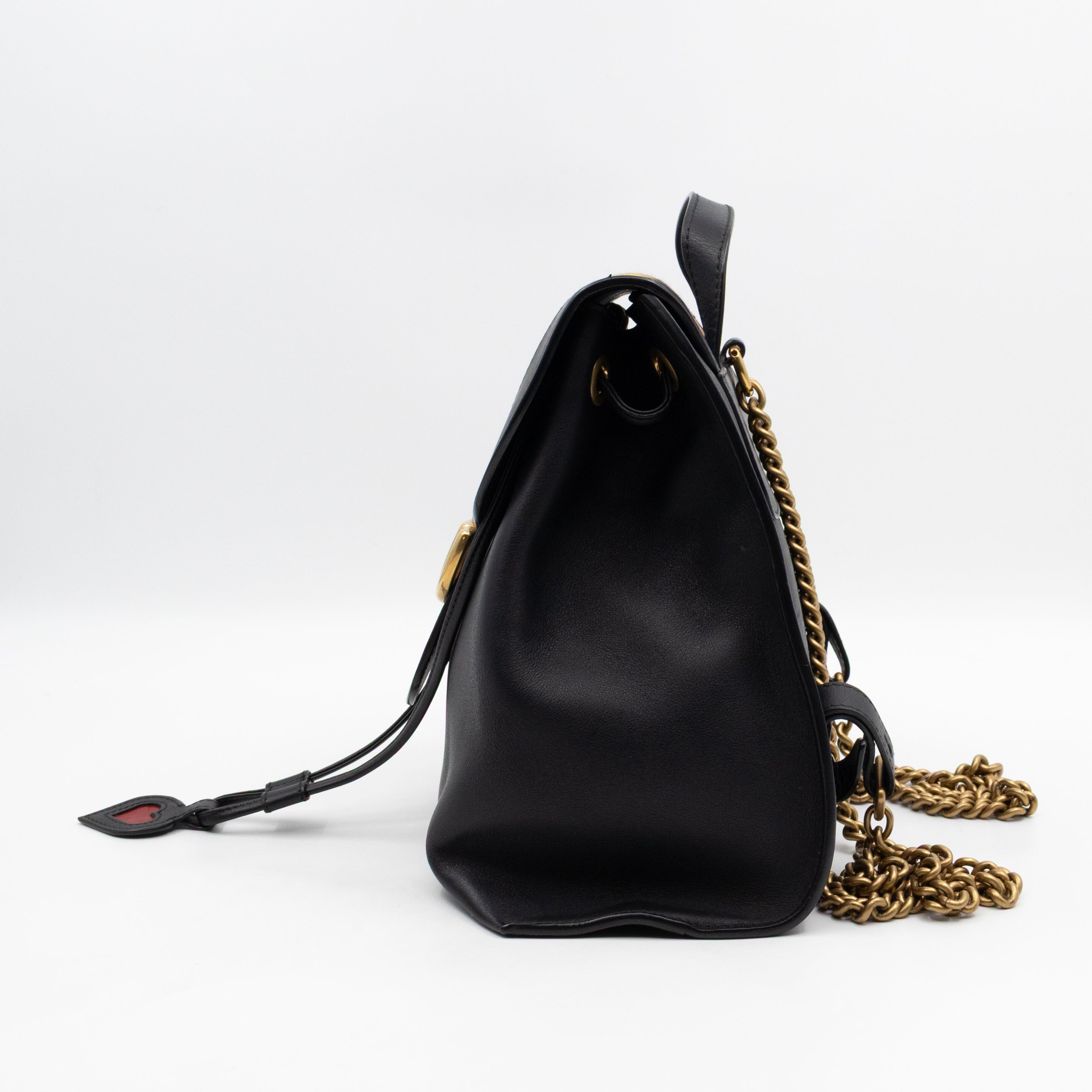 GG Marmont Web Heart Backpack Black Leather