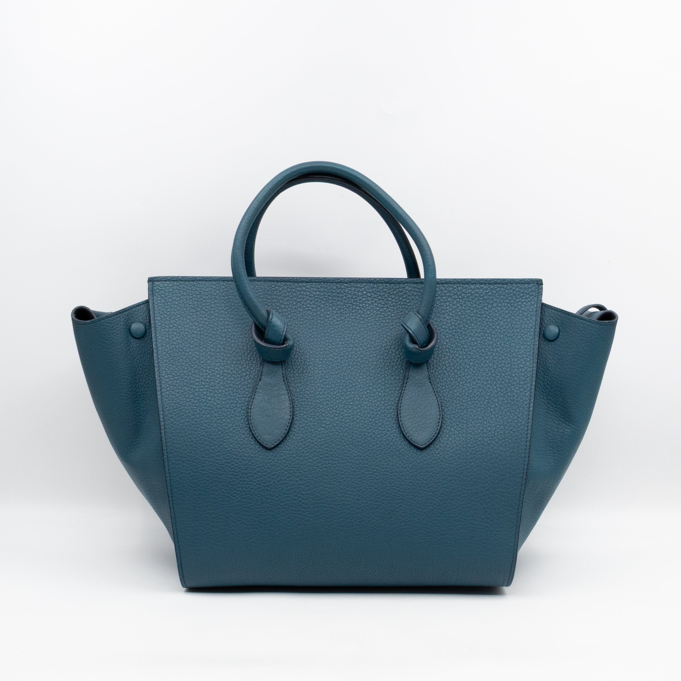 Tie Knot Tote Bag Medium Teal Leather