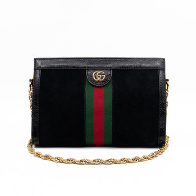 Ophidia Chain GG Small Shoulder Bag Black Suede