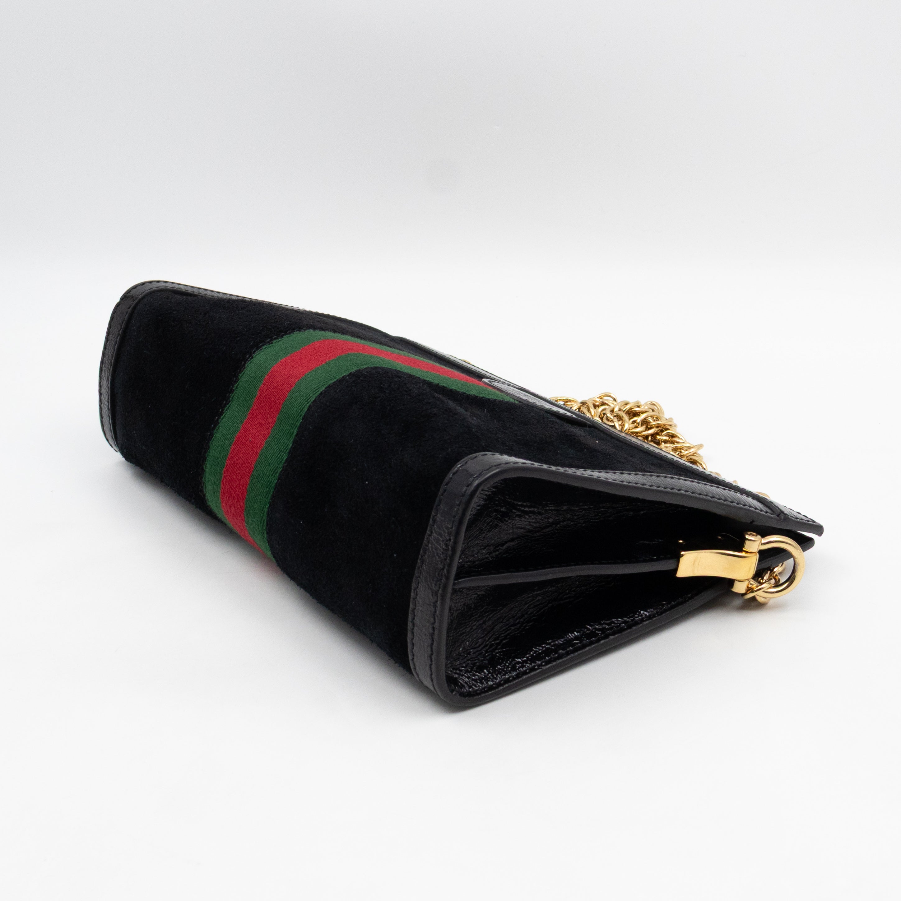 Ophidia Chain GG Small Shoulder Bag Black Suede