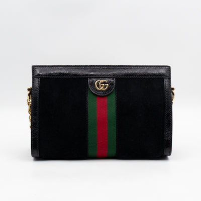 Ophidia Chain GG Small Shoulder Bag Black Suede