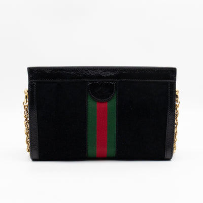 Ophidia Chain GG Small Shoulder Bag Black Suede