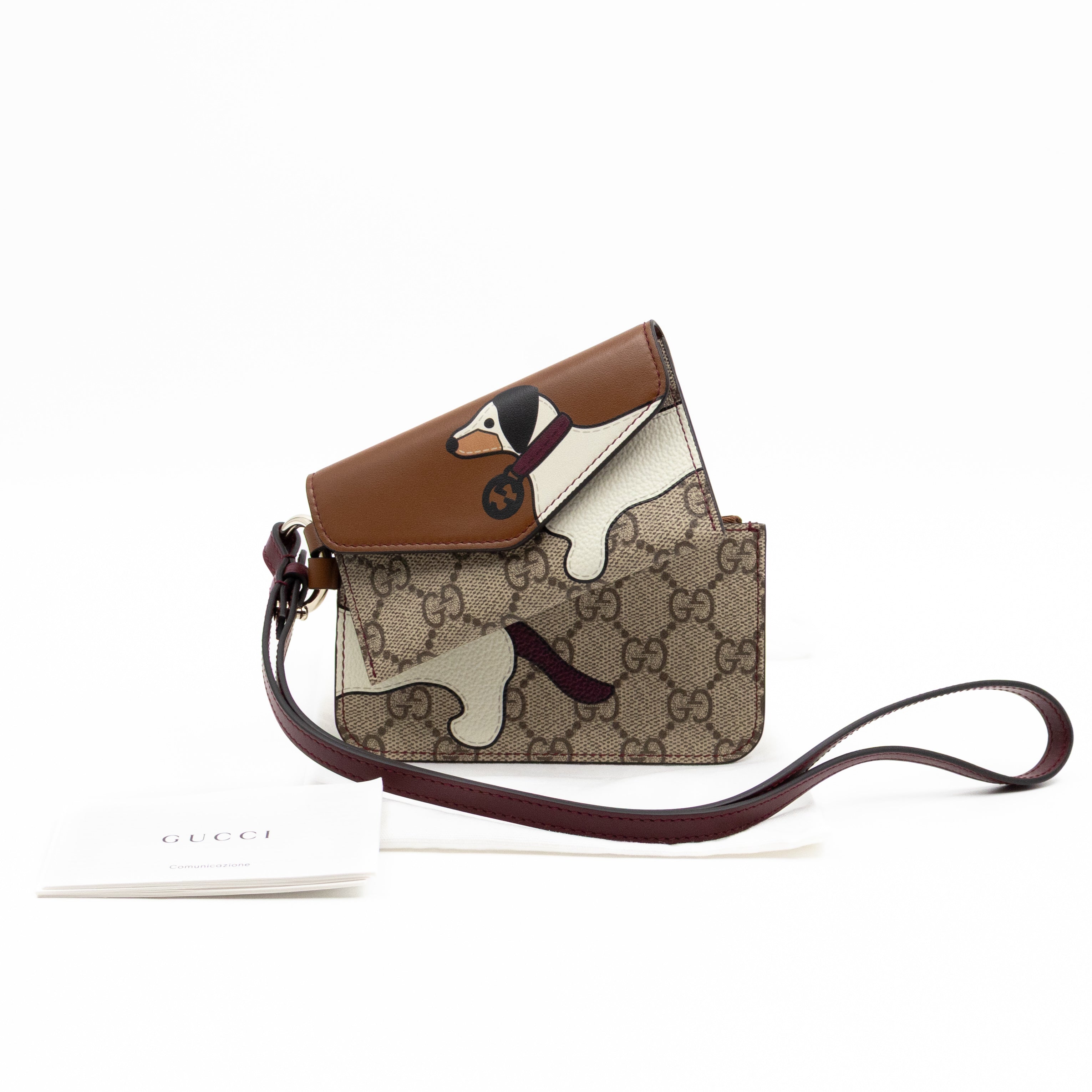 Multifunction Lanyard With Dog Print GG Supreme Brown