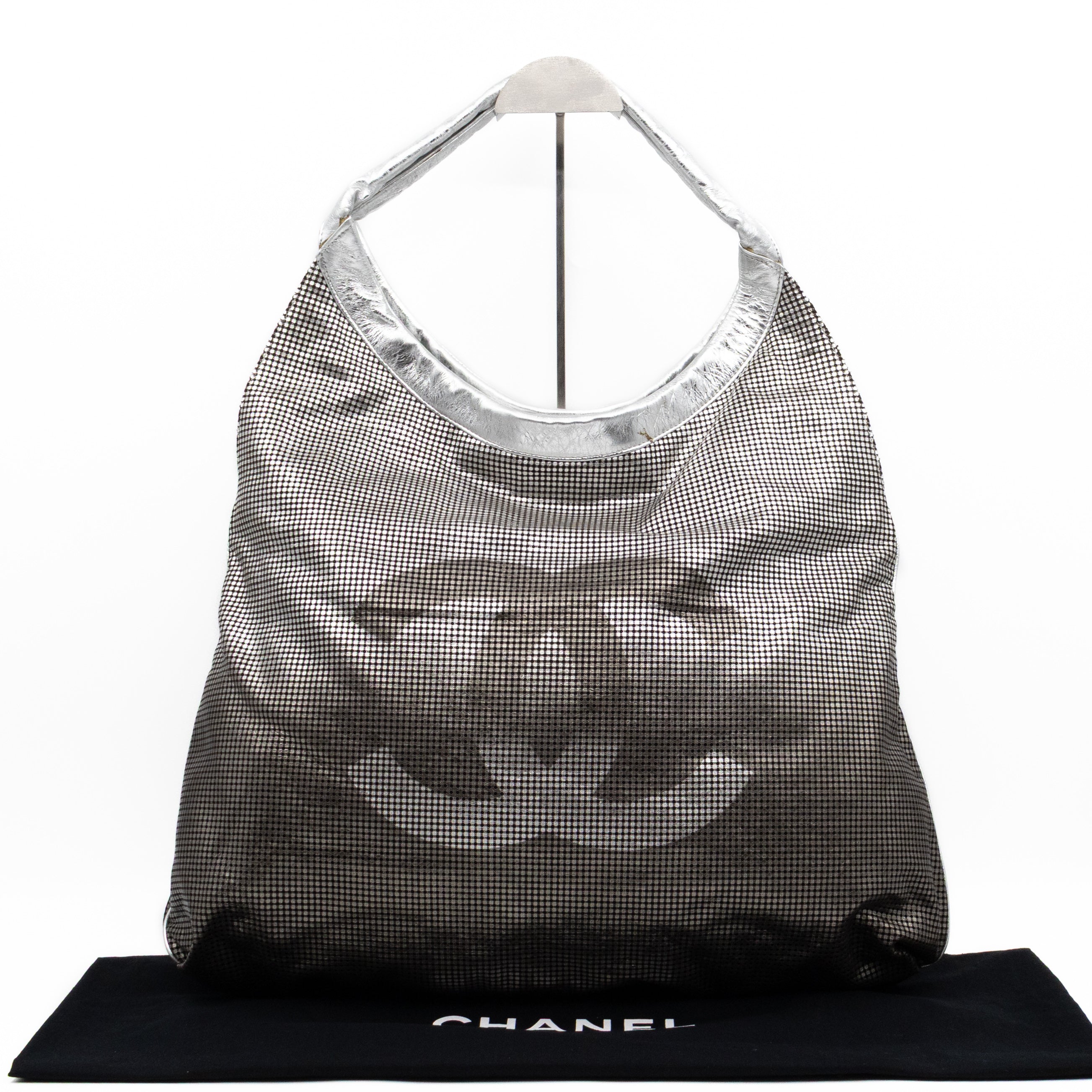 Hollywood Hobo Tote Perforated Metallic Ombre Leather Silver