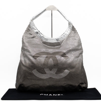 Hollywood Hobo Tote Perforated Metallic Ombre Leather Silver
