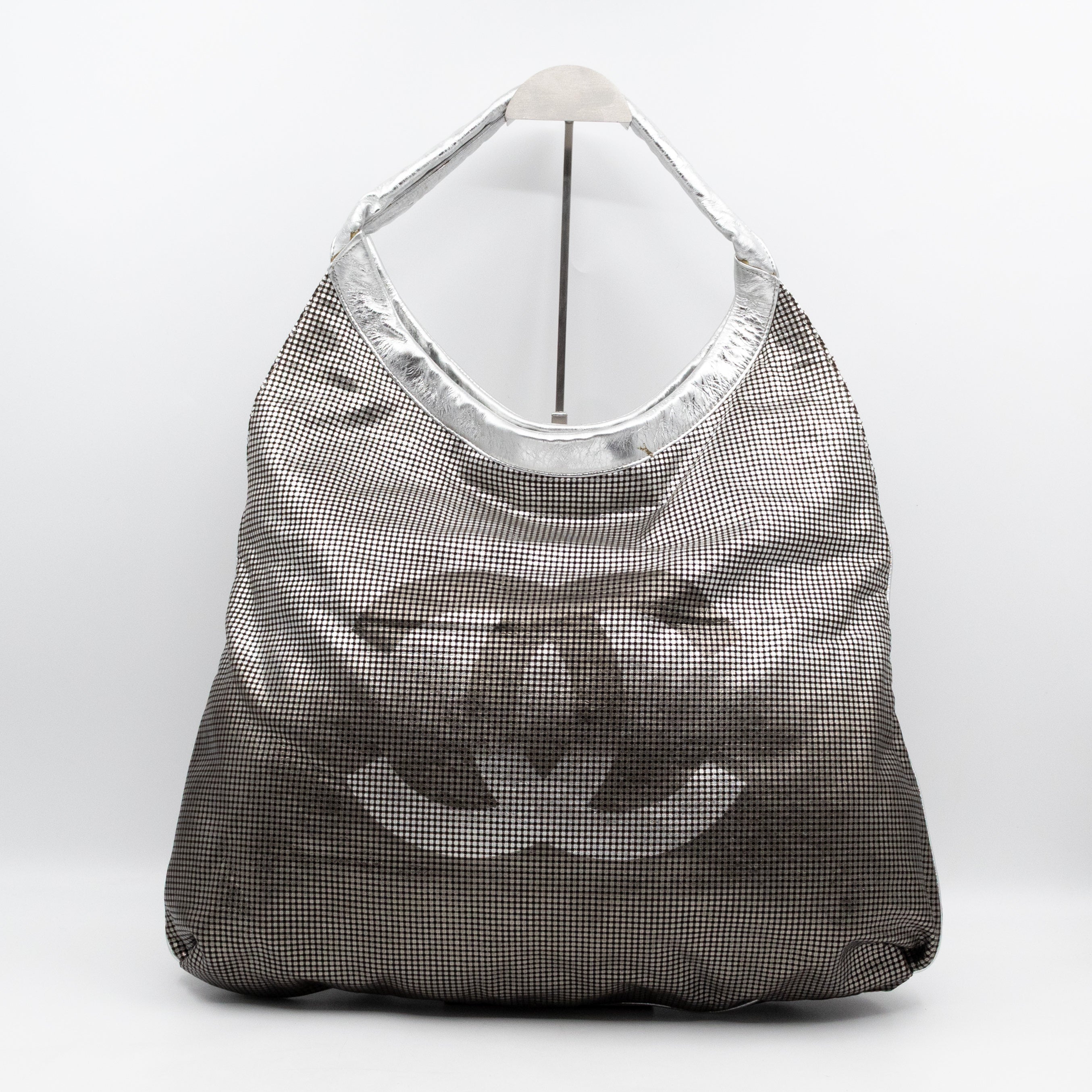 Hollywood Hobo Tote Perforated Metallic Ombre Leather Silver