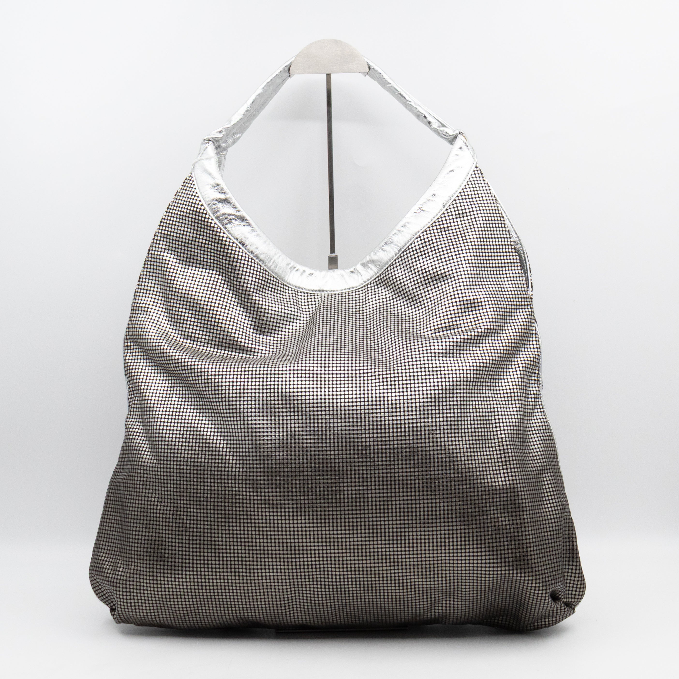 Hollywood Hobo Tote Perforated Metallic Ombre Leather Silver