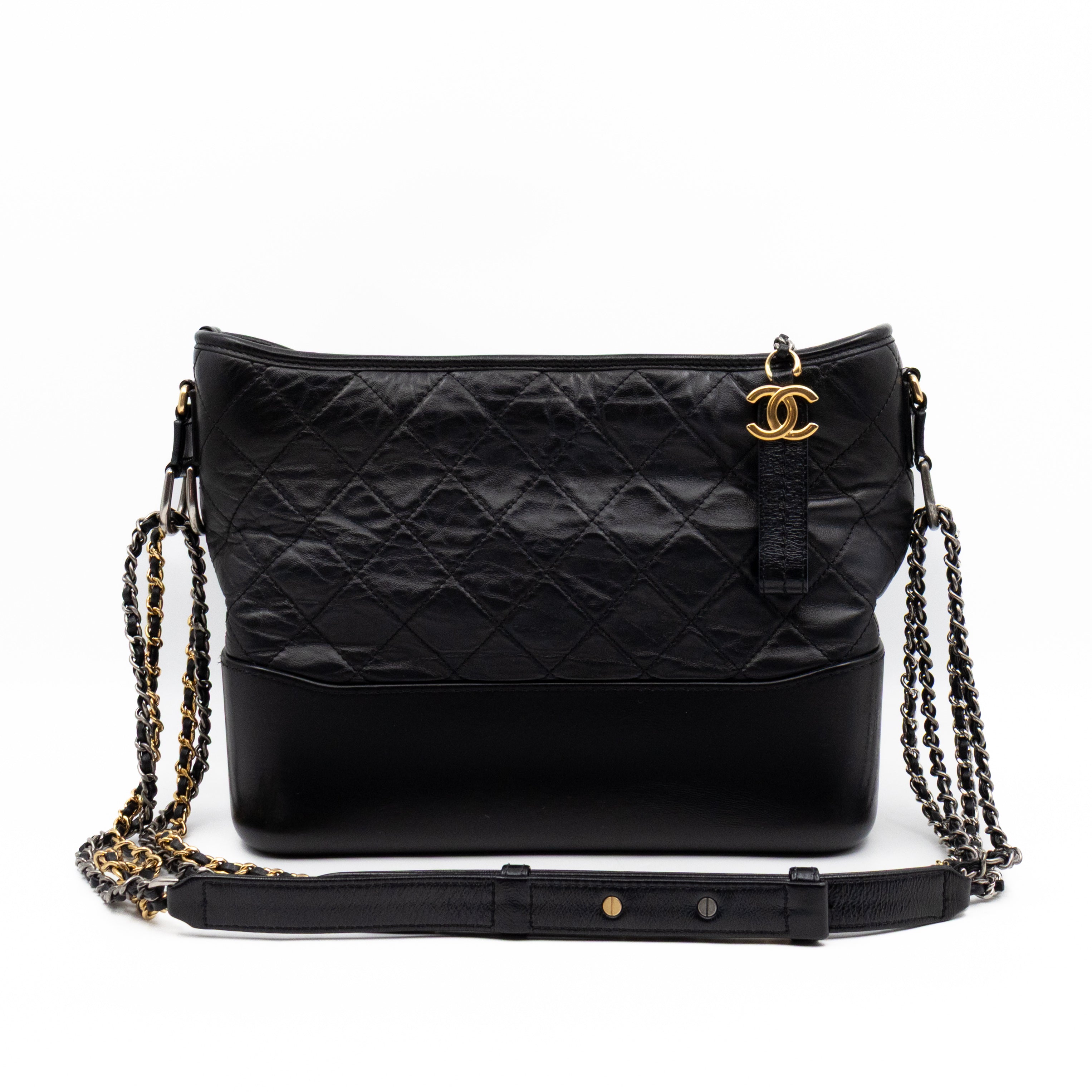 Gabrielle Hobo Medium Black Calfskin Leather