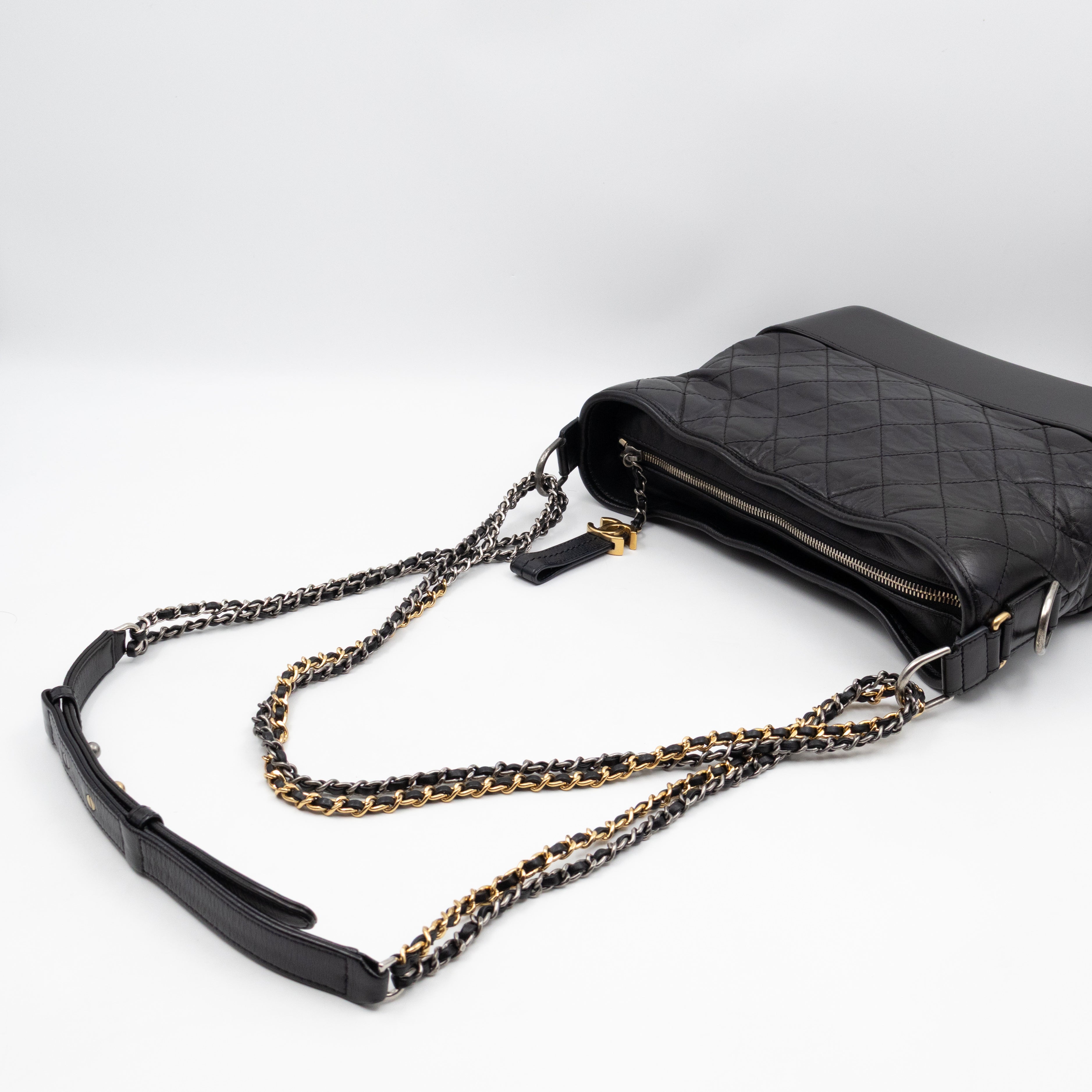 Gabrielle Hobo Medium Black Calfskin Leather