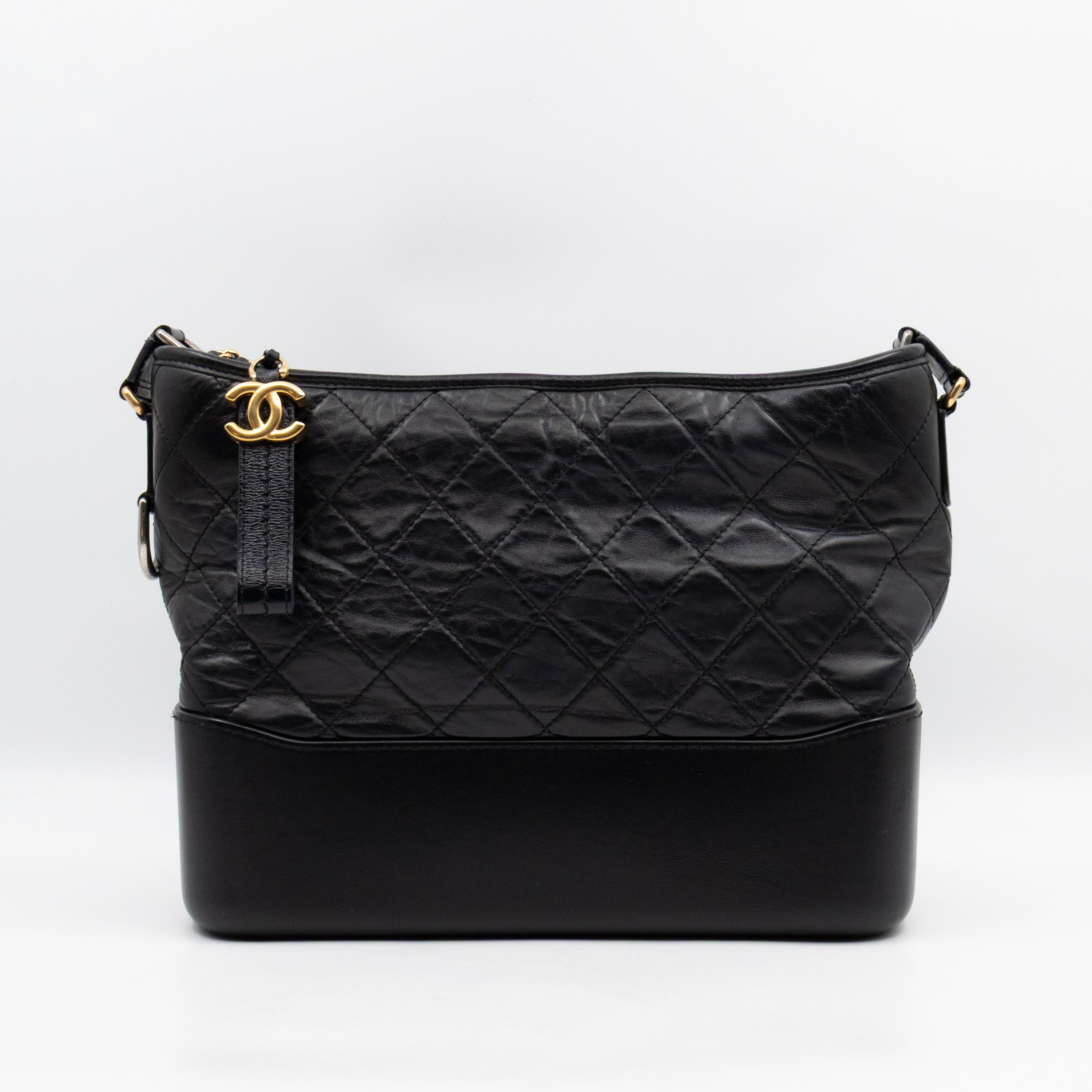Gabrielle Hobo Medium Black Calfskin Leather