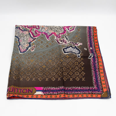 World Map Silk Scarf 90 cm Brown