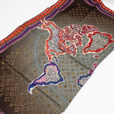 World Map Silk Scarf 90 cm Brown
