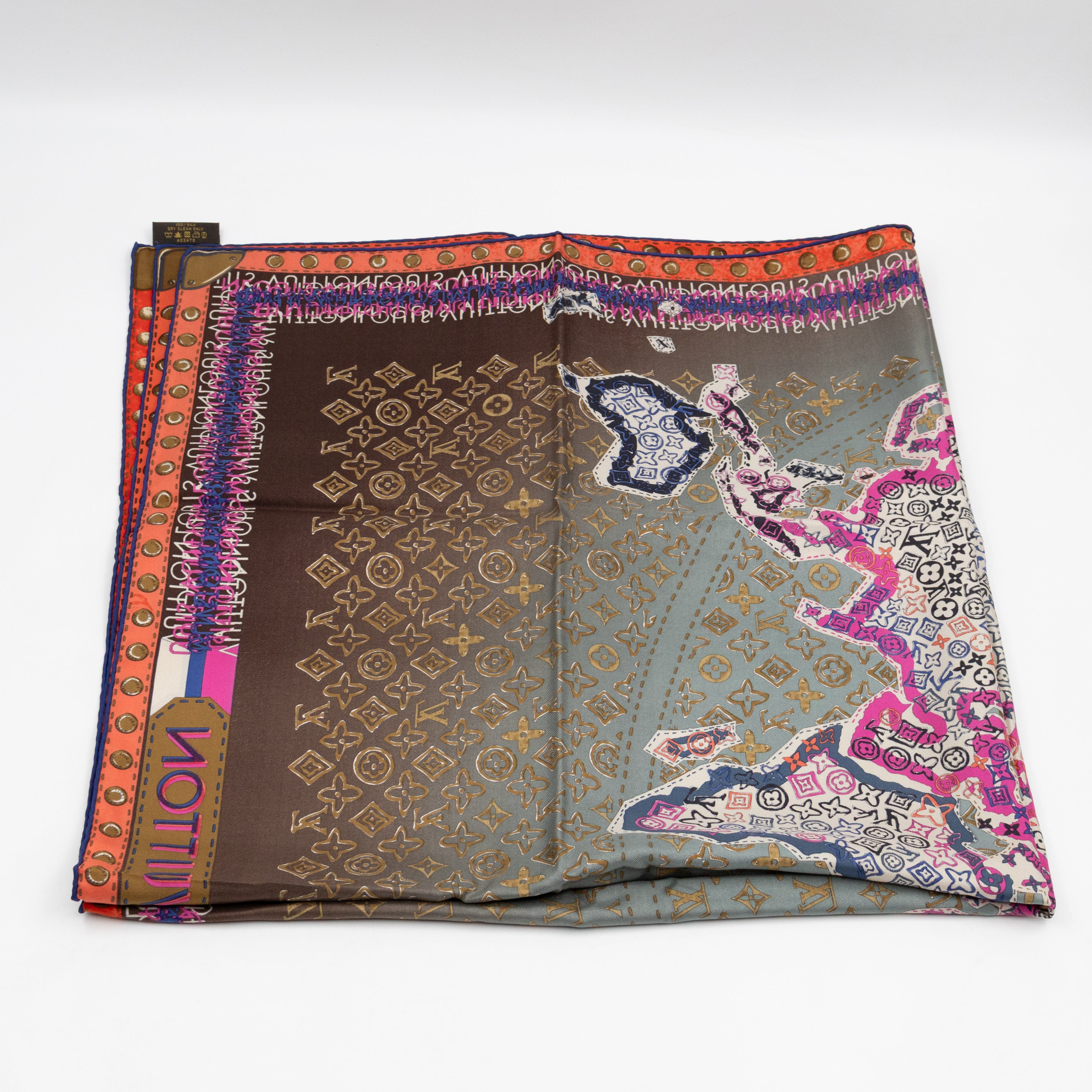 World Map Silk Scarf 90 cm Brown