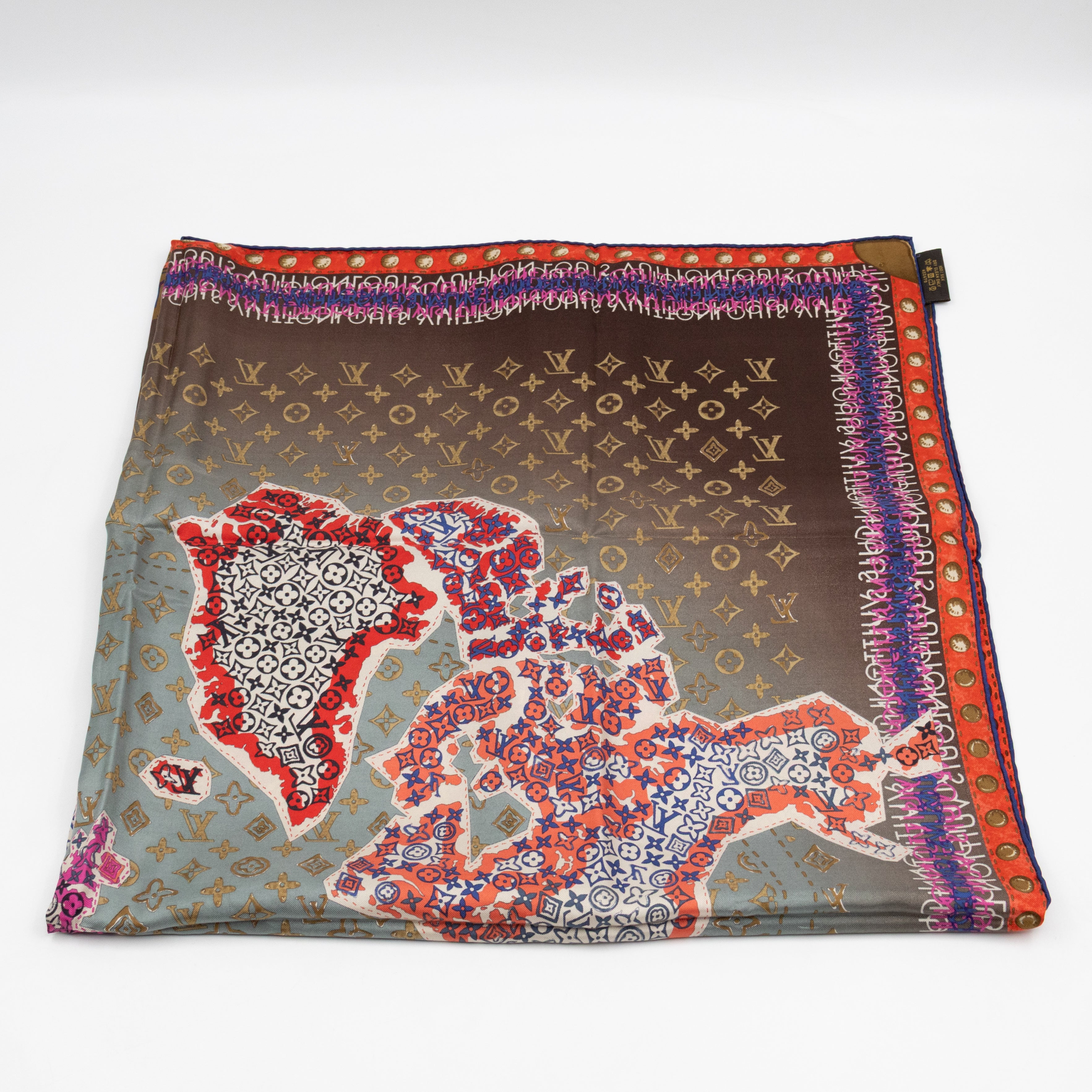 World Map Silk Scarf 90 cm Brown