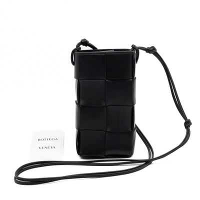 Cassette Phone Pouch Black Maxi Intrecciato Leather