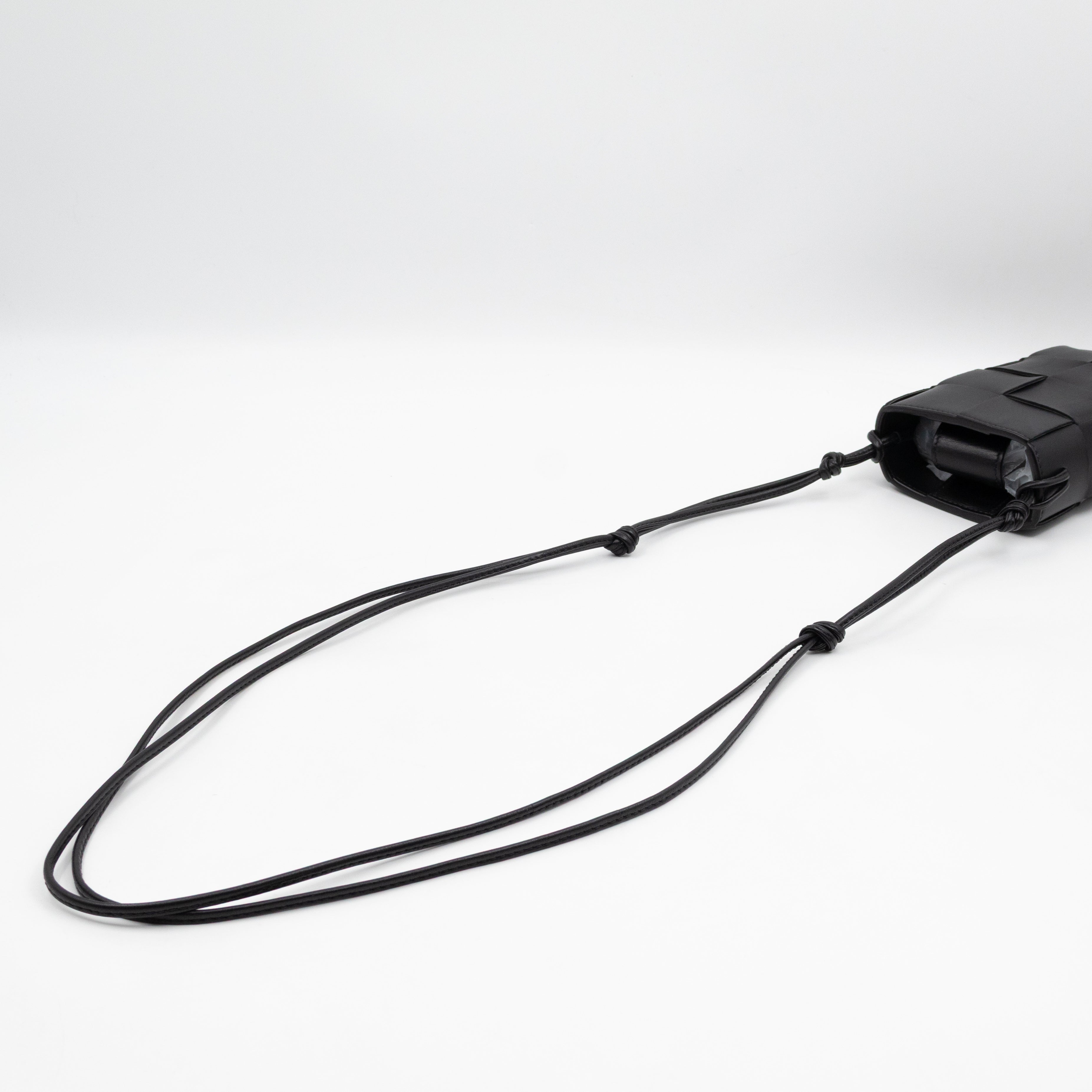 Cassette Phone Pouch Black Maxi Intrecciato Leather