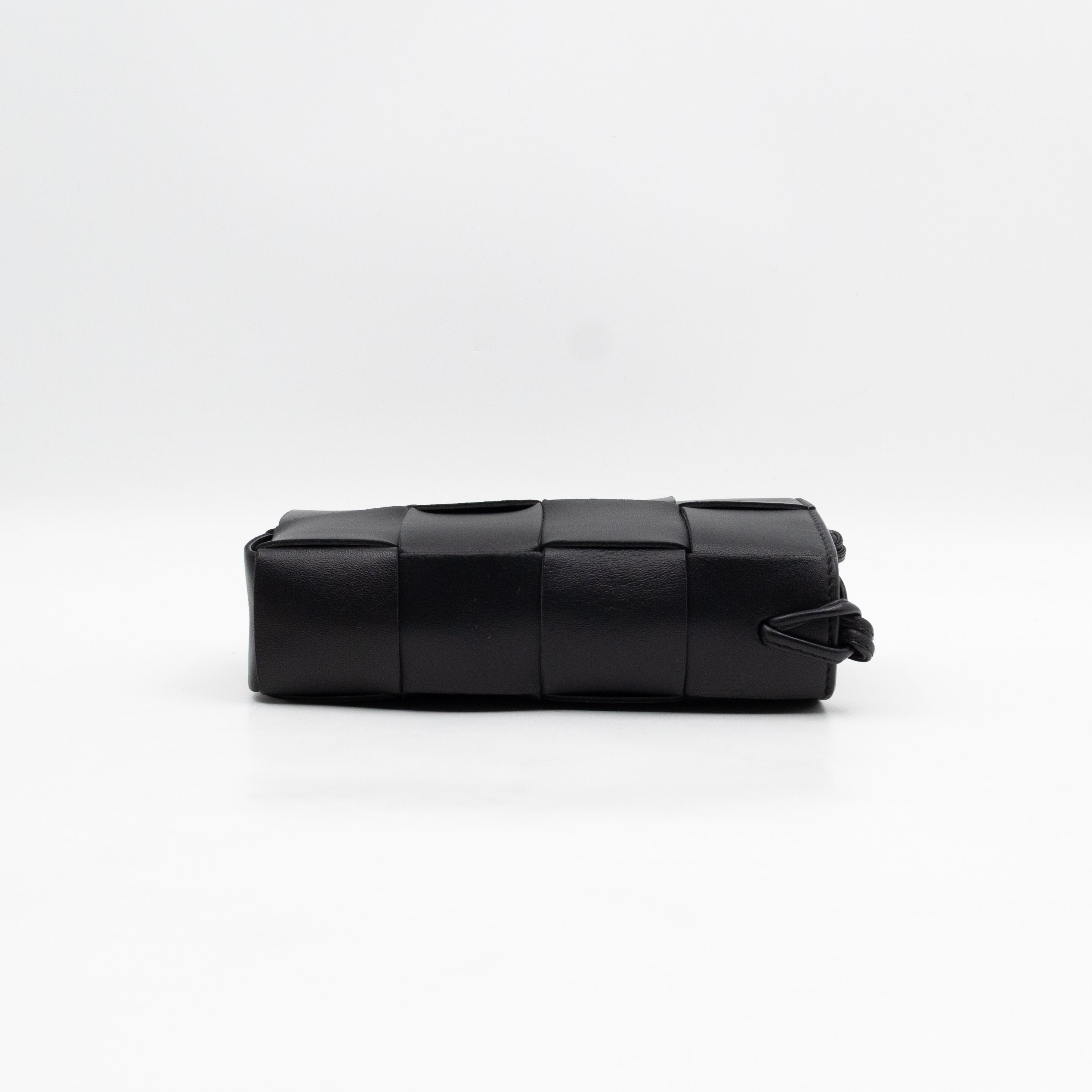 Cassette Phone Pouch Black Maxi Intrecciato Leather