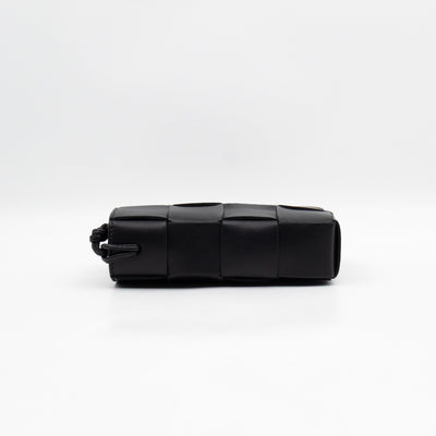 Cassette Phone Pouch Black Maxi Intrecciato Leather