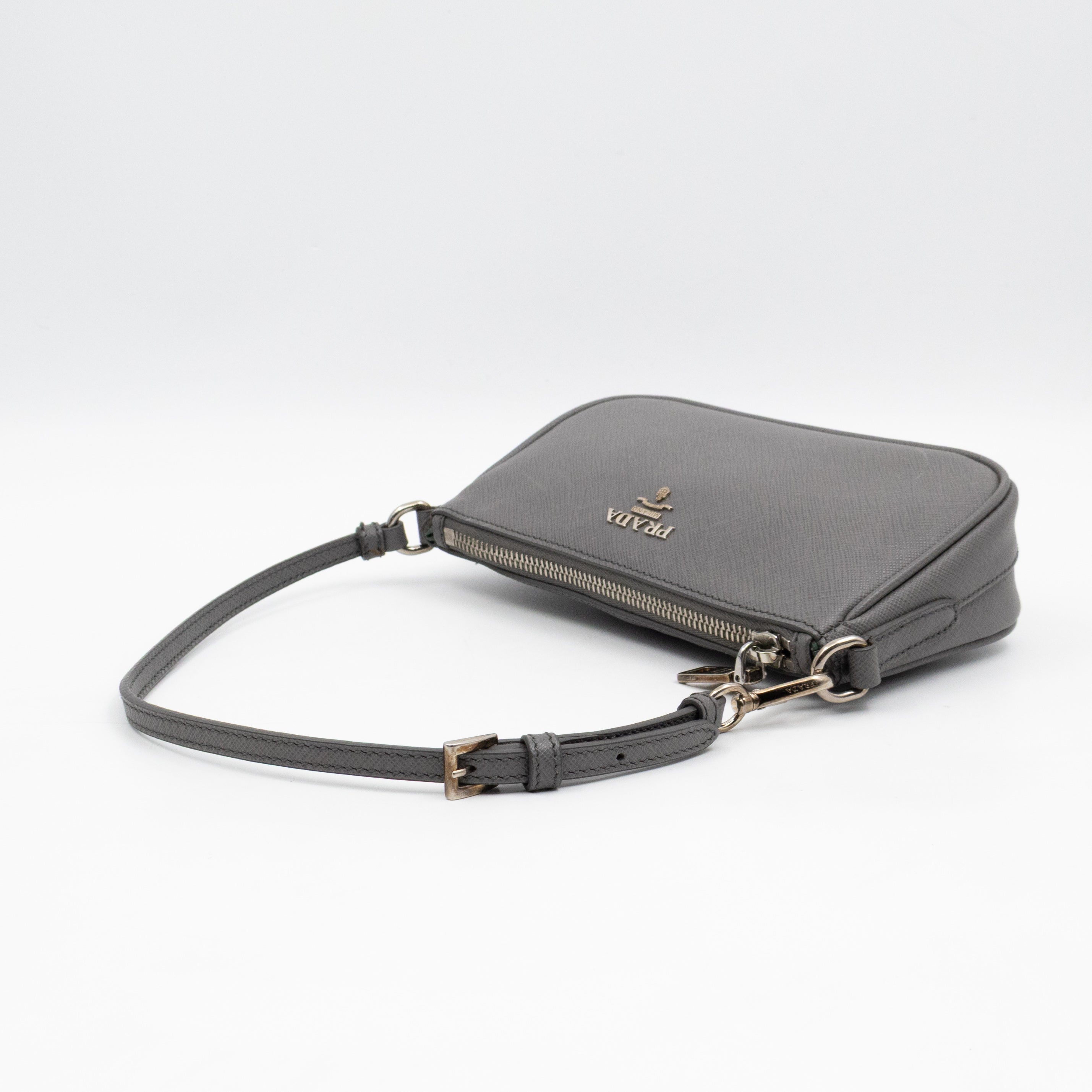 Small Pouch Grey Saffiano Leather