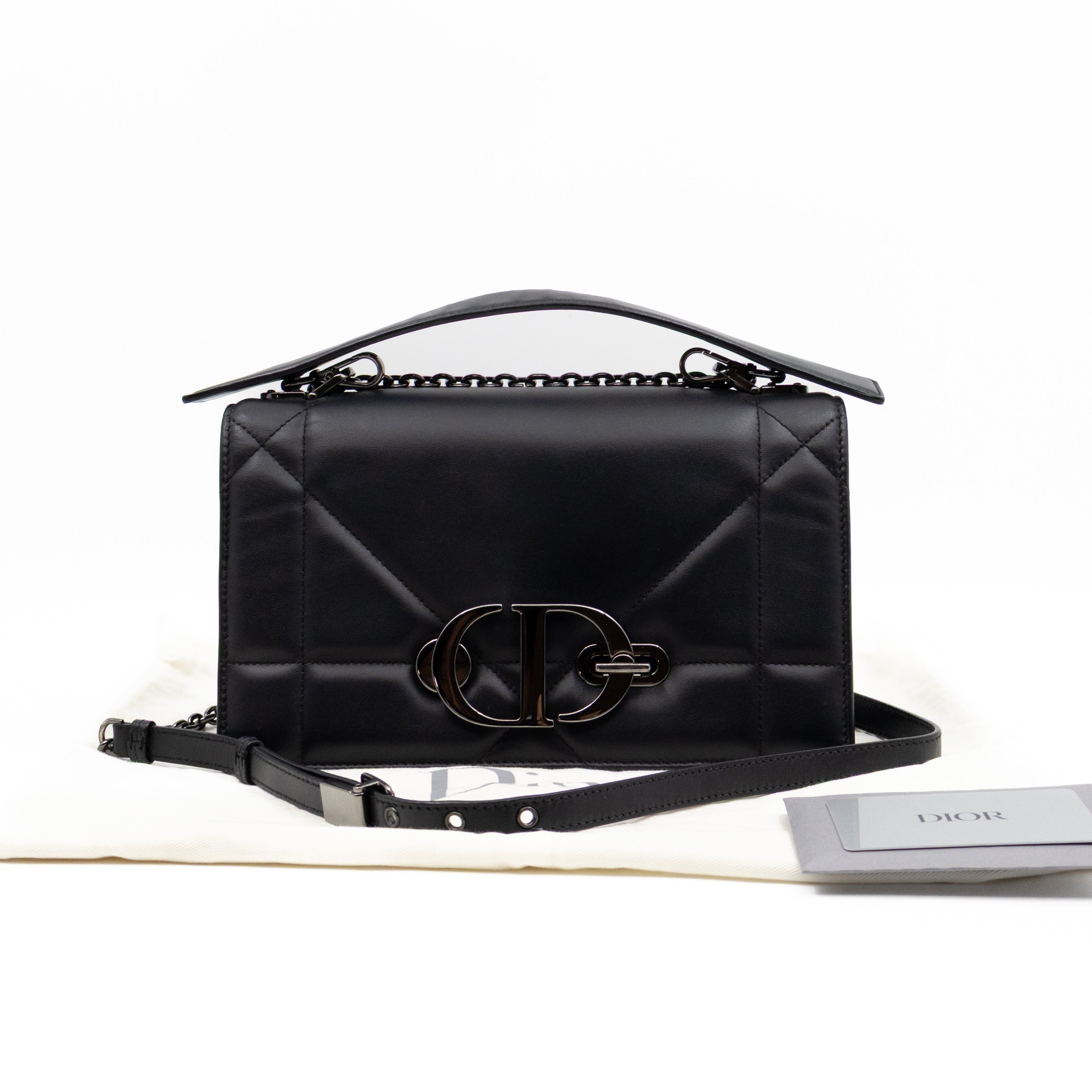 30 Montaigne Top Handle Bag Maxi Cannage Black Leather