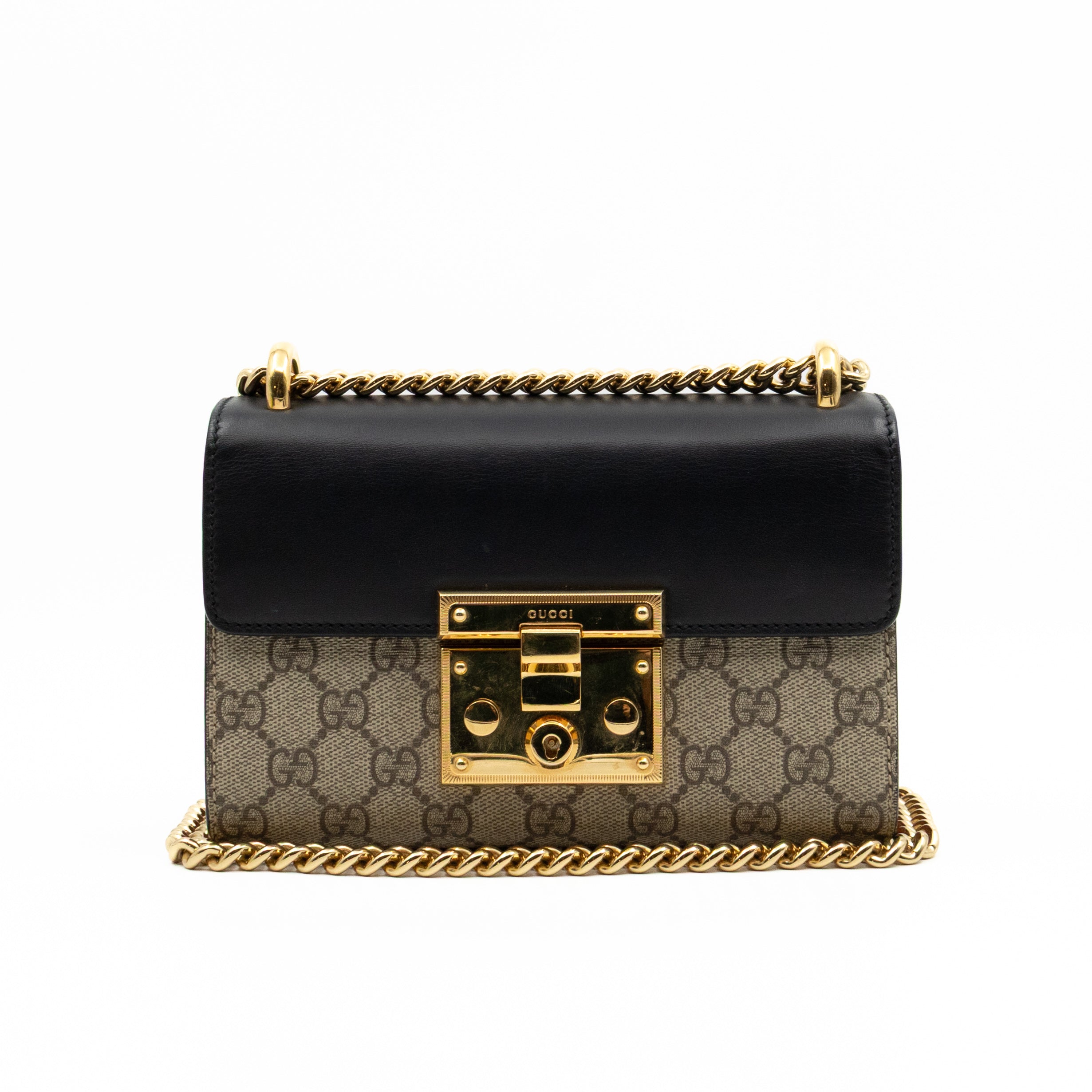 Padlock Flap Bag Small GG Supreme Black Leather