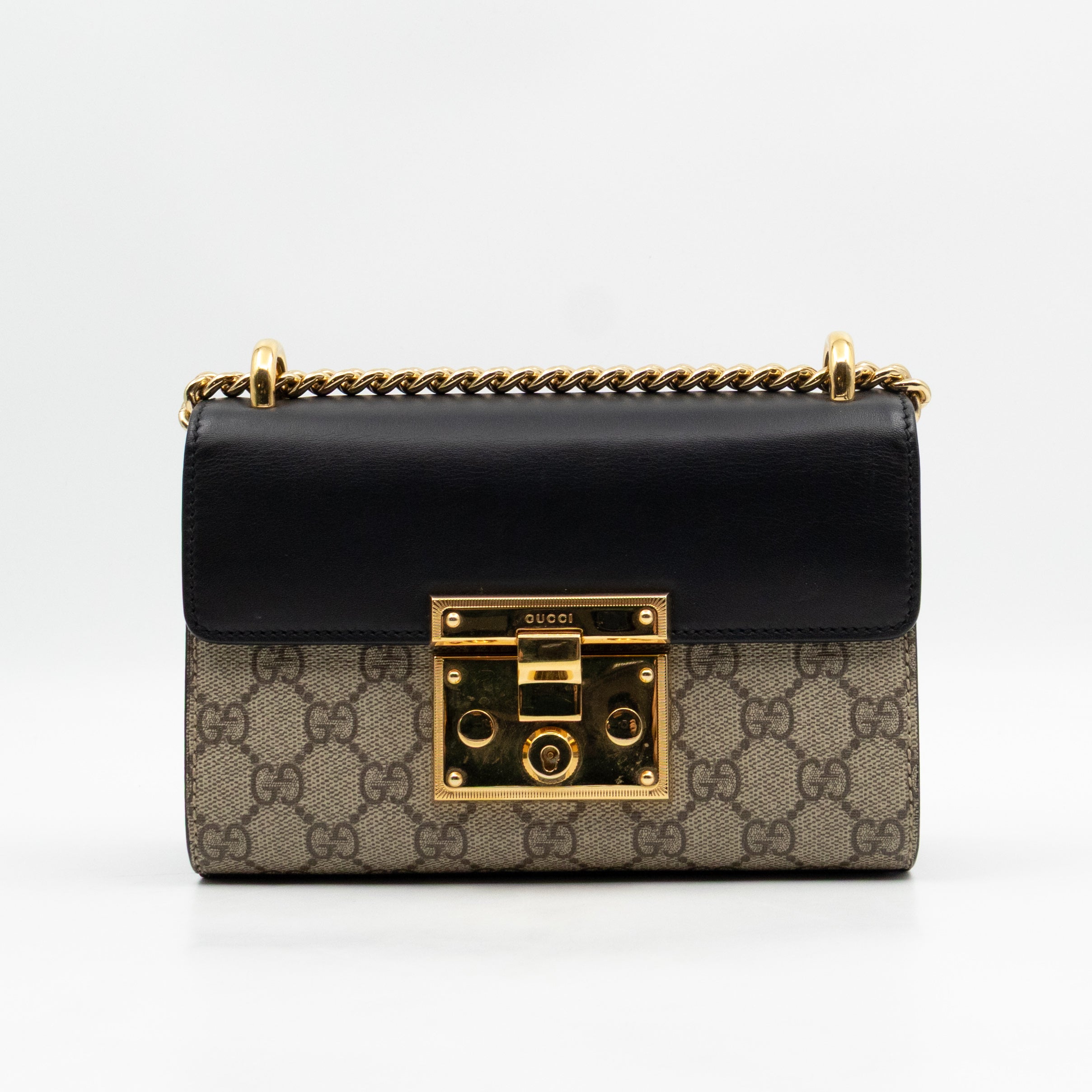 Padlock Flap Bag Small GG Supreme Black Leather