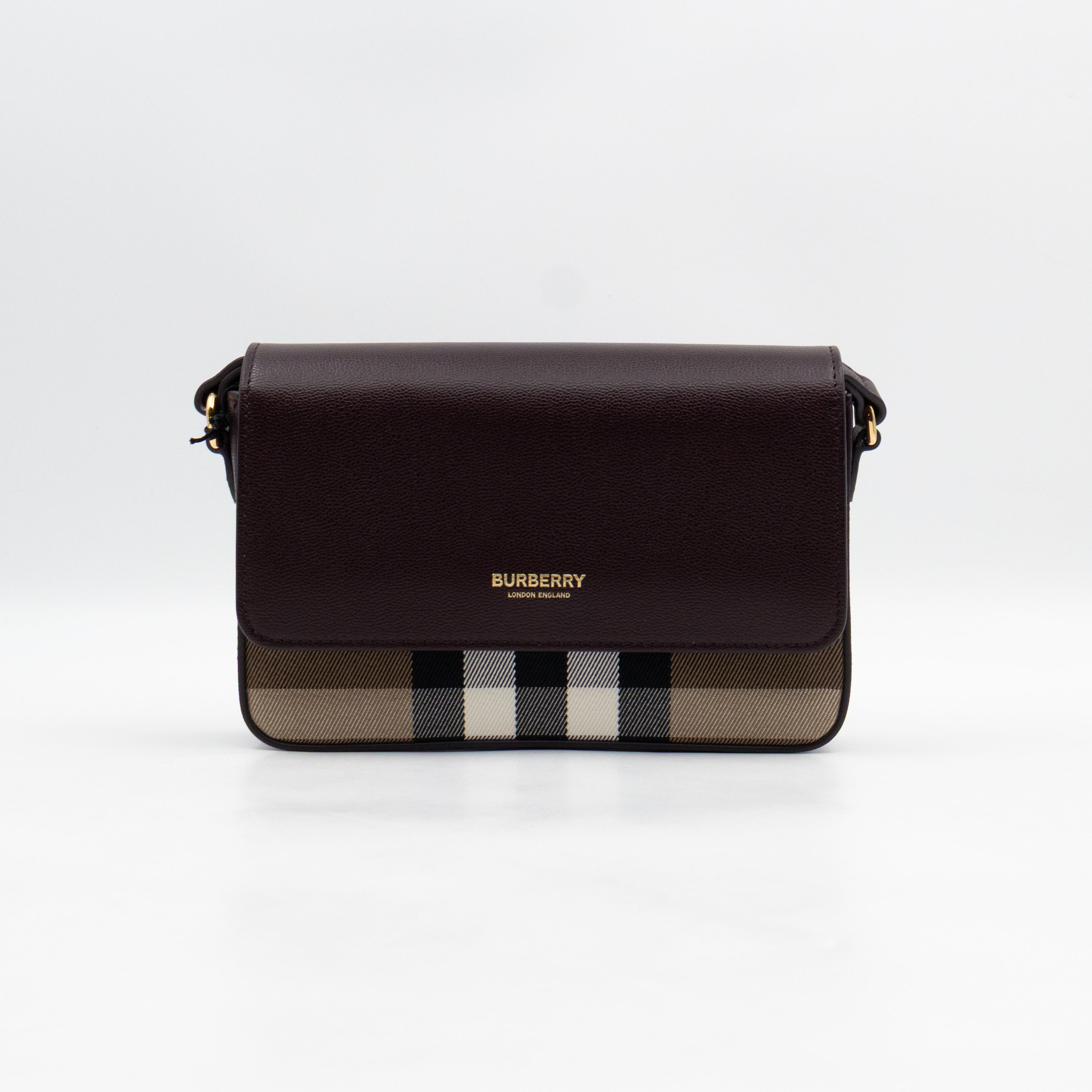 New Hampshire Shoulder Bag Dark Sepia Brown Leather Check