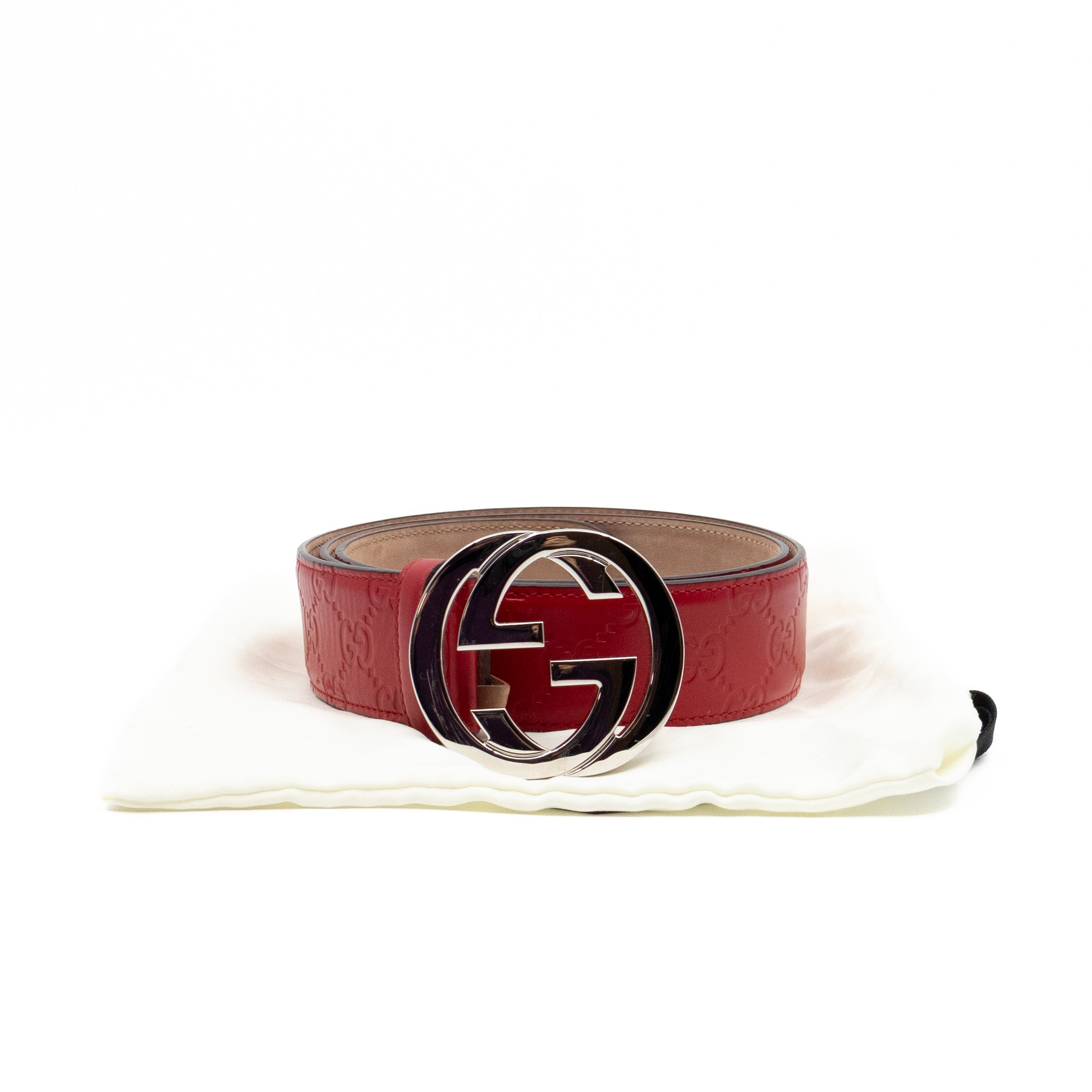 Interlocking G Buckle Belt Red Gucci Signature Leather 95 cm