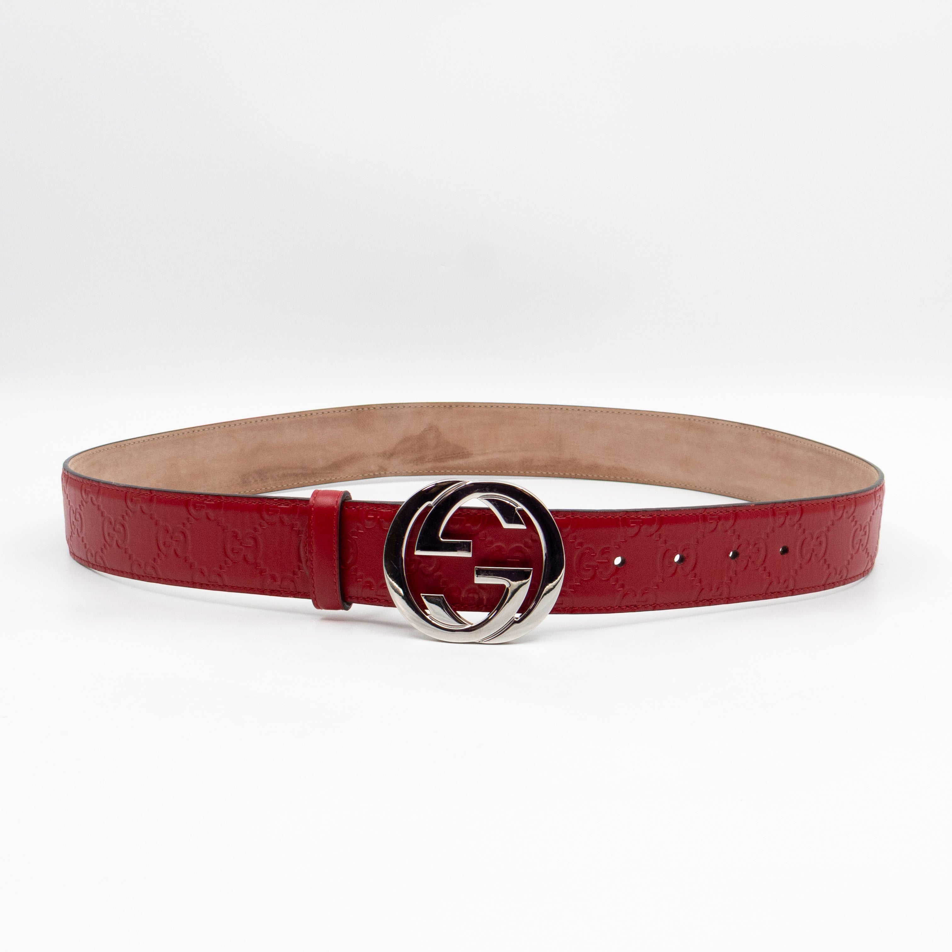 Interlocking G Buckle Belt Red Gucci Signature Leather 95 cm