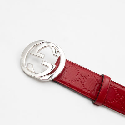 Interlocking G Buckle Belt Red Gucci Signature Leather 95 cm