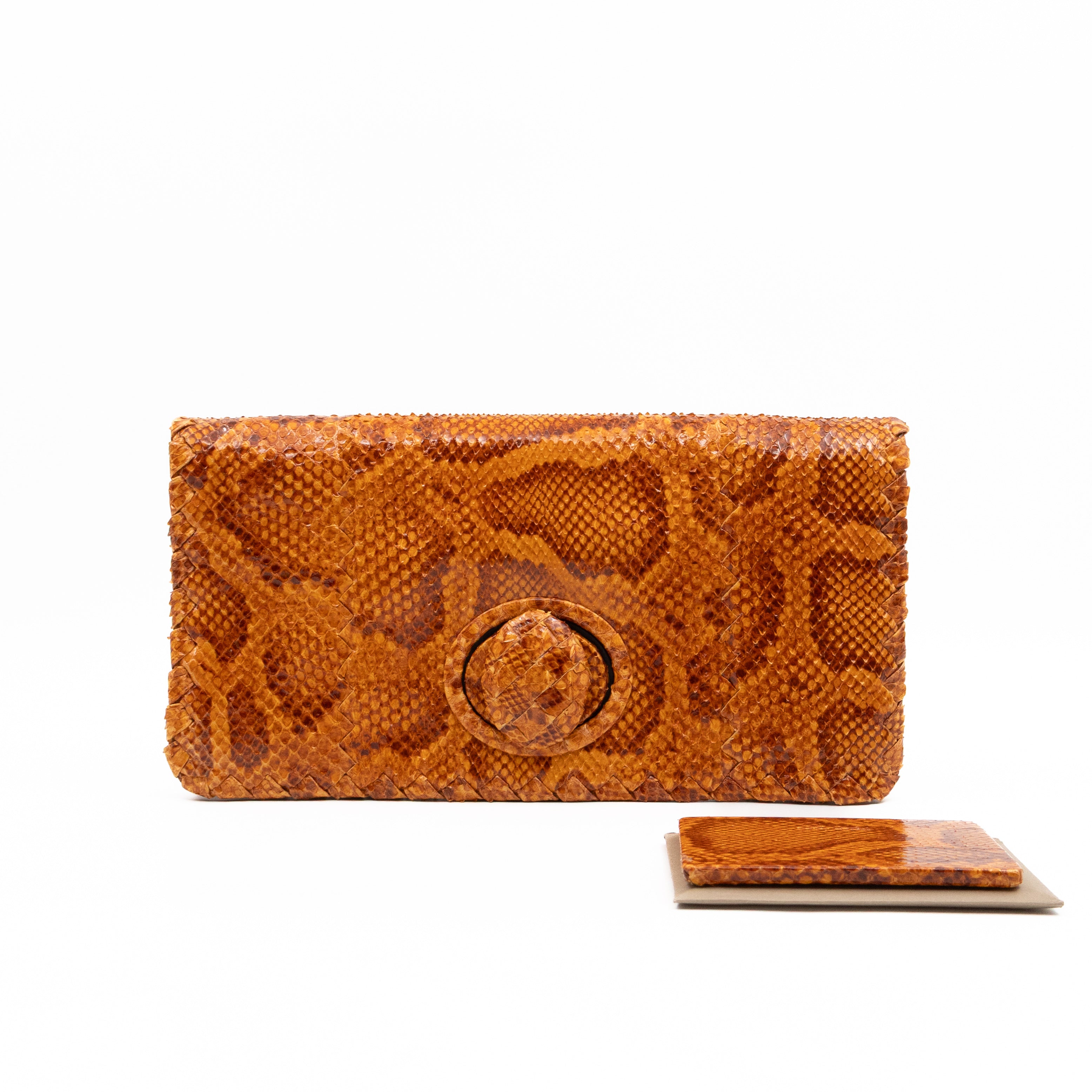 Twist Lock Clutch Intrecciato Orange Snakeskin