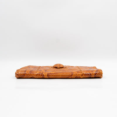 Twist Lock Clutch Intrecciato Orange Snakeskin