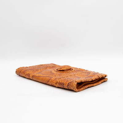 Twist Lock Clutch Intrecciato Orange Snakeskin