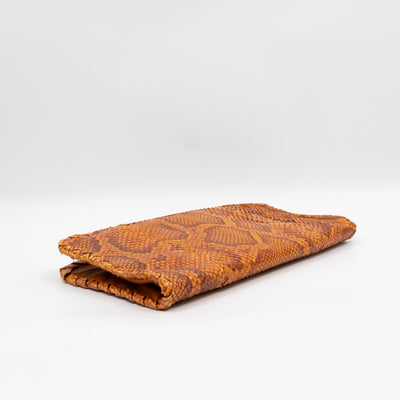Twist Lock Clutch Intrecciato Orange Snakeskin