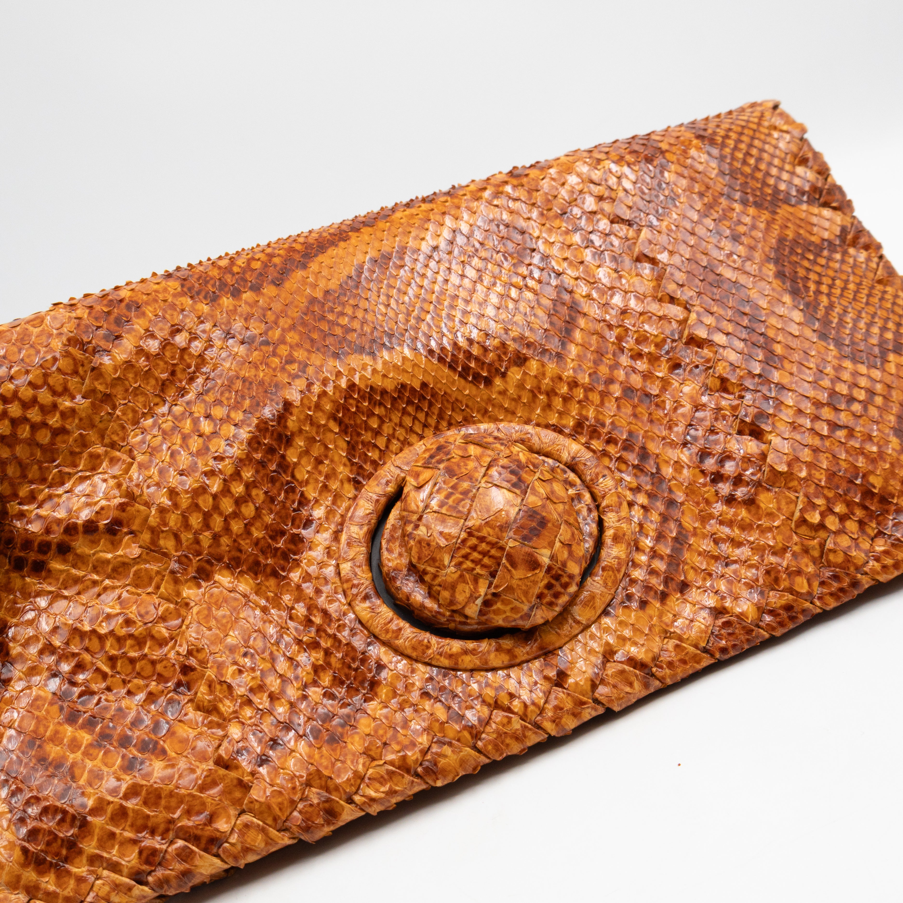 Twist Lock Clutch Intrecciato Orange Snakeskin