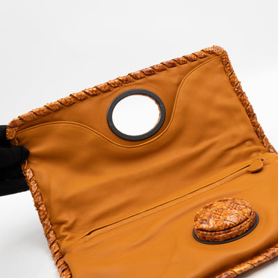 Twist Lock Clutch Intrecciato Orange Snakeskin