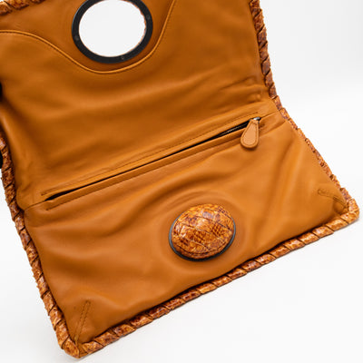 Twist Lock Clutch Intrecciato Orange Snakeskin