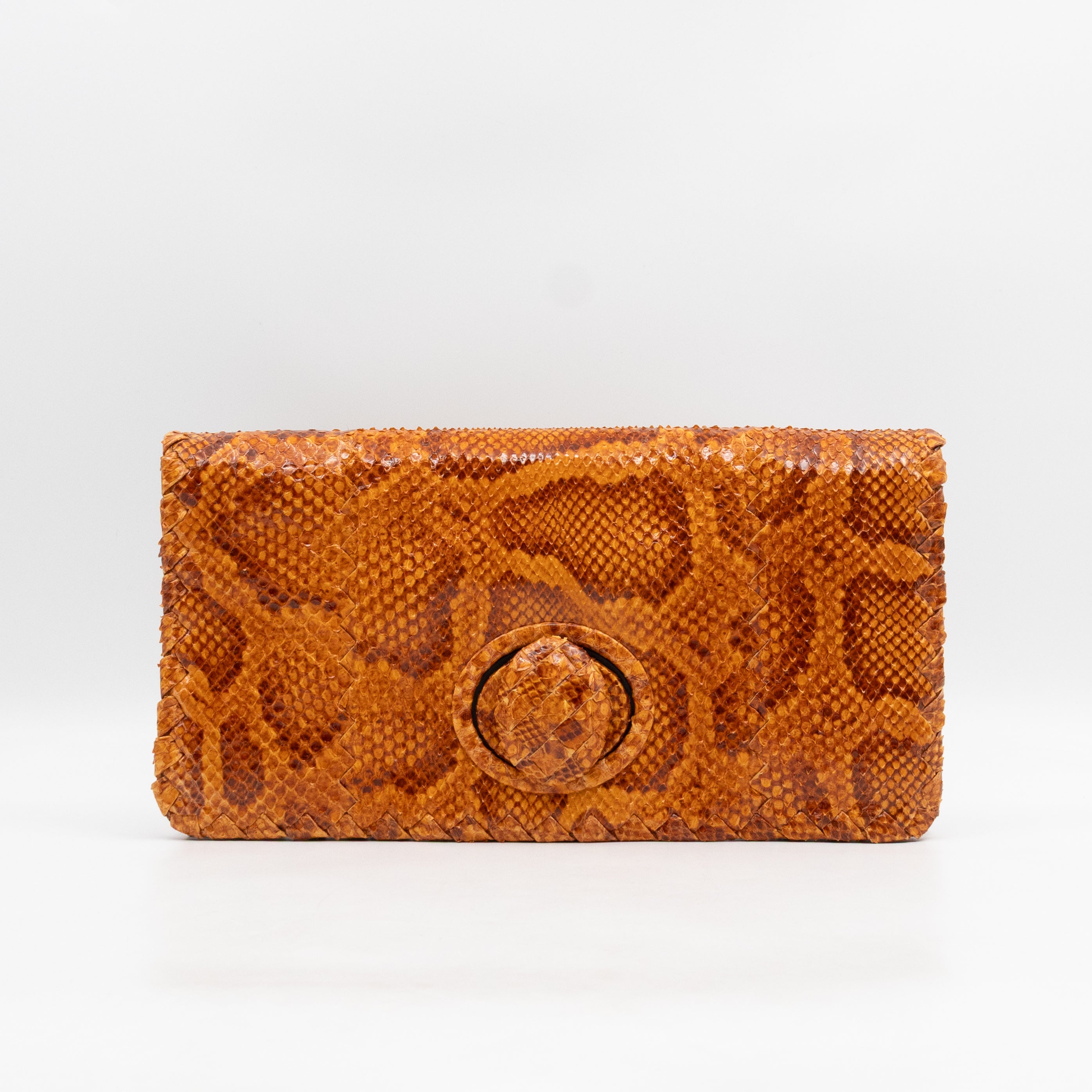 Twist Lock Clutch Intrecciato Orange Snakeskin