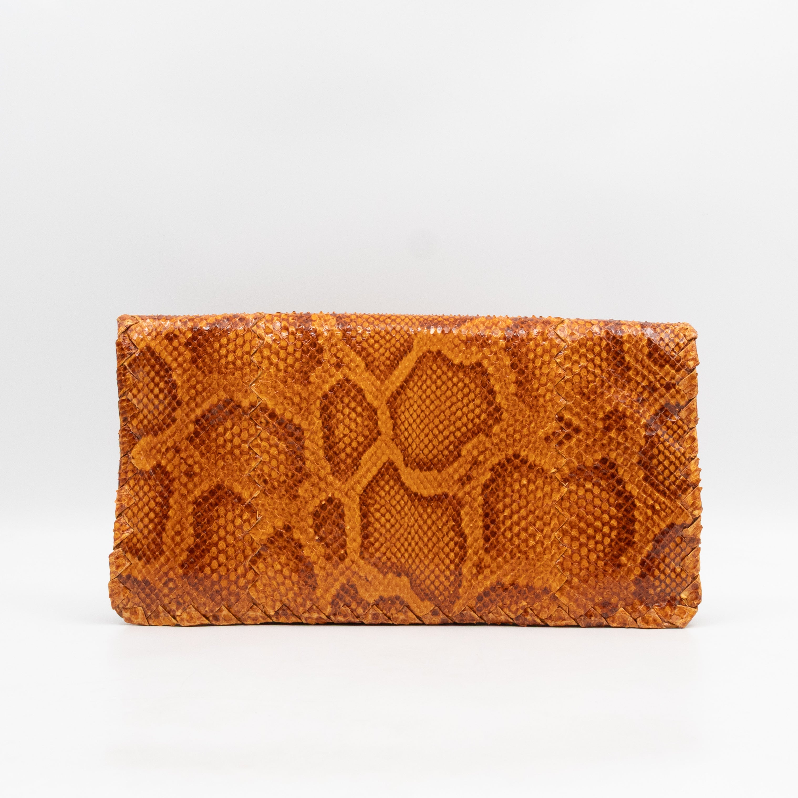 Twist Lock Clutch Intrecciato Orange Snakeskin