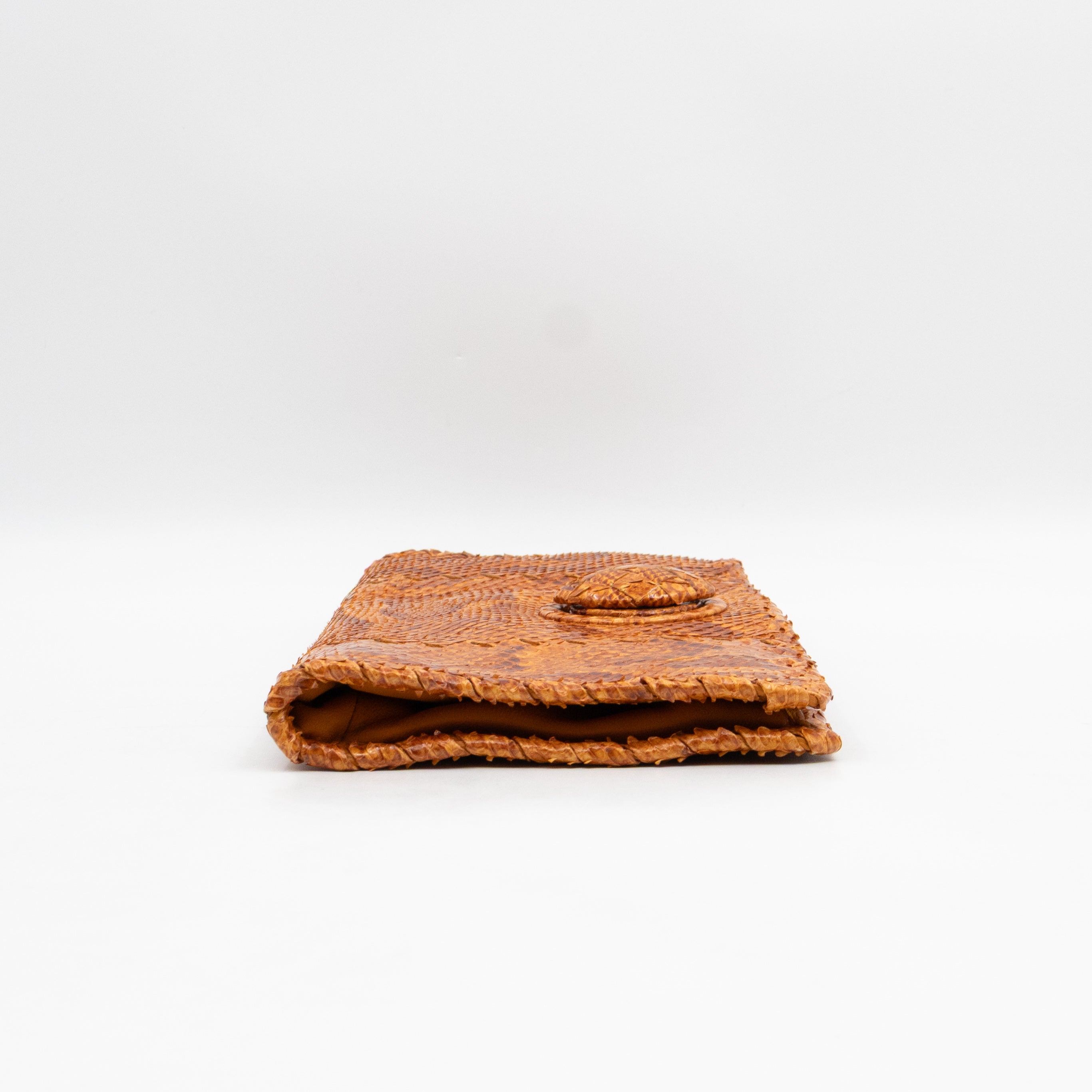 Twist Lock Clutch Intrecciato Orange Snakeskin