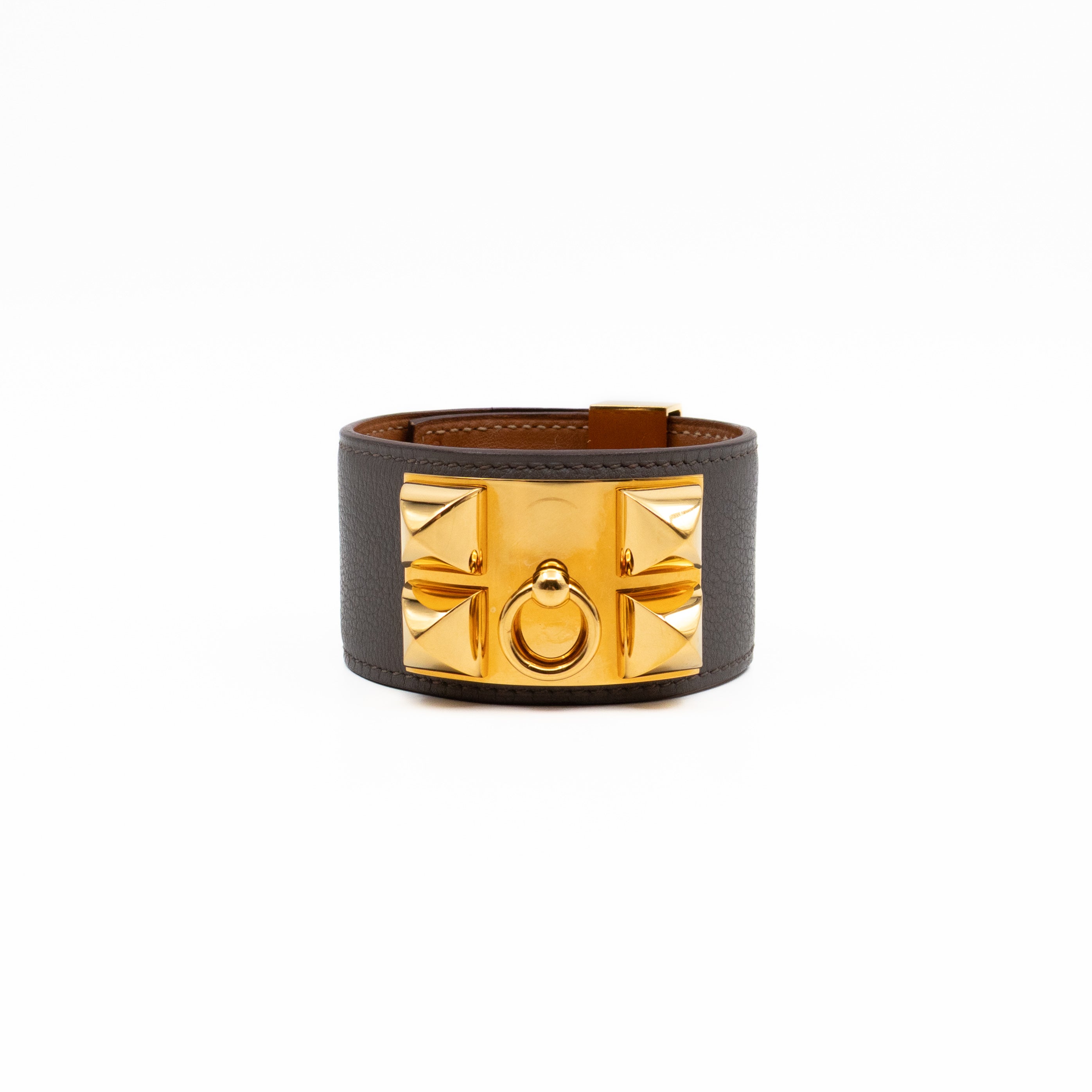 Collier de Chien Bracelet Gold & Grey Leather